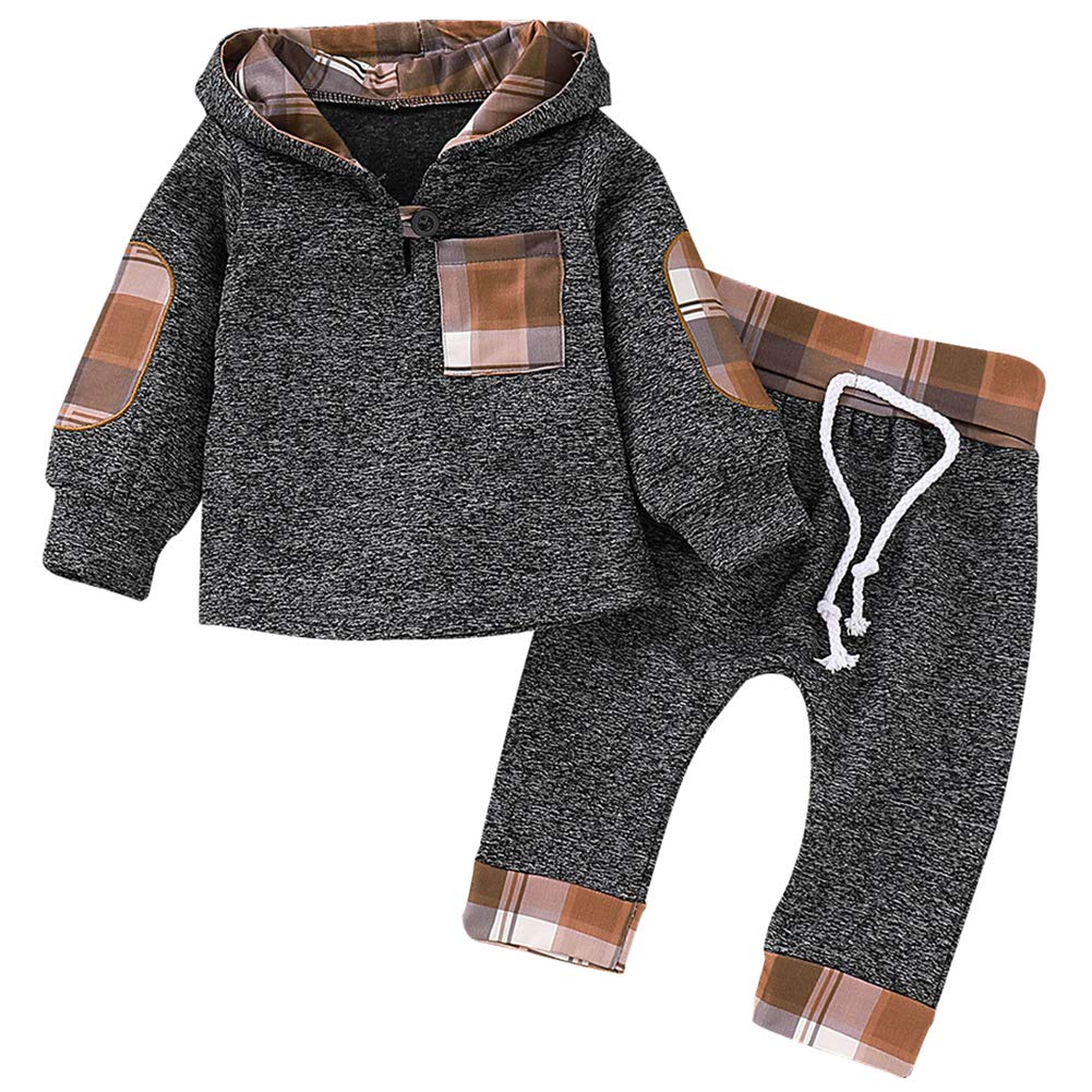 Sanmio Classic Plaid Hoodie & Pants Set for Baby Boys & Girls 0-3T - Soft & Cozy Toddler Outfit for Playtime, Daycare & Family Photos