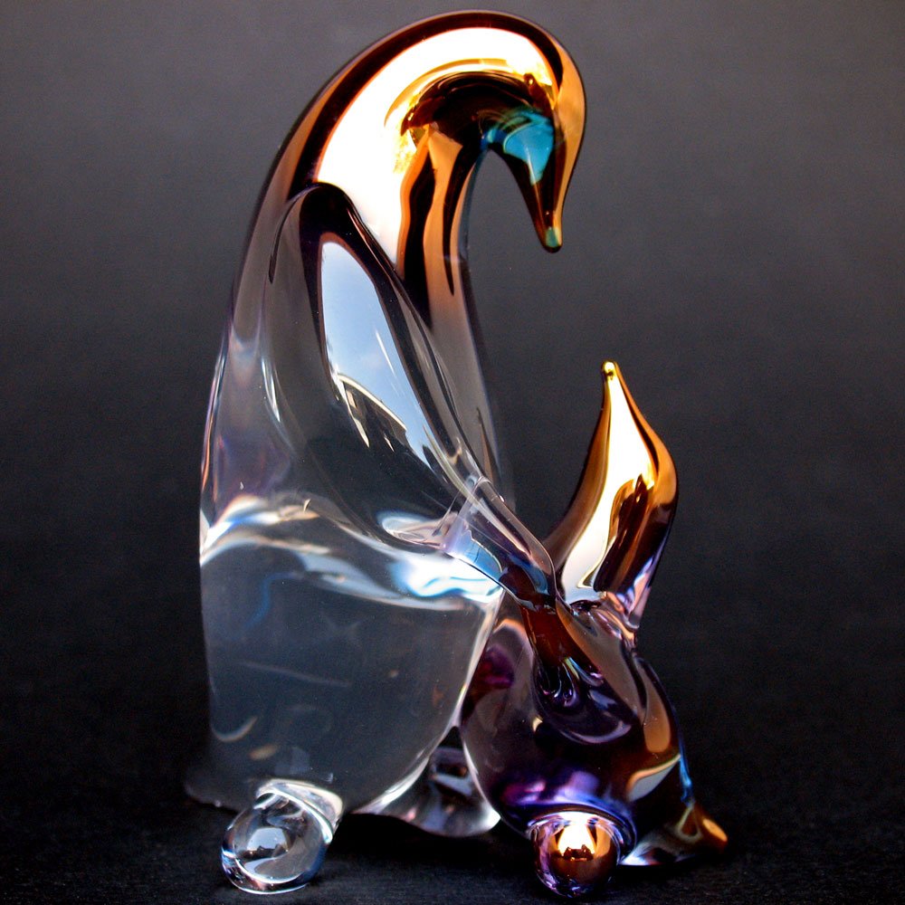 Hand Blown Glass Penguin Mother and Baby Figurine - Cute Collectible Animal Sculpture for Home Decor, Gift & Christmas Display