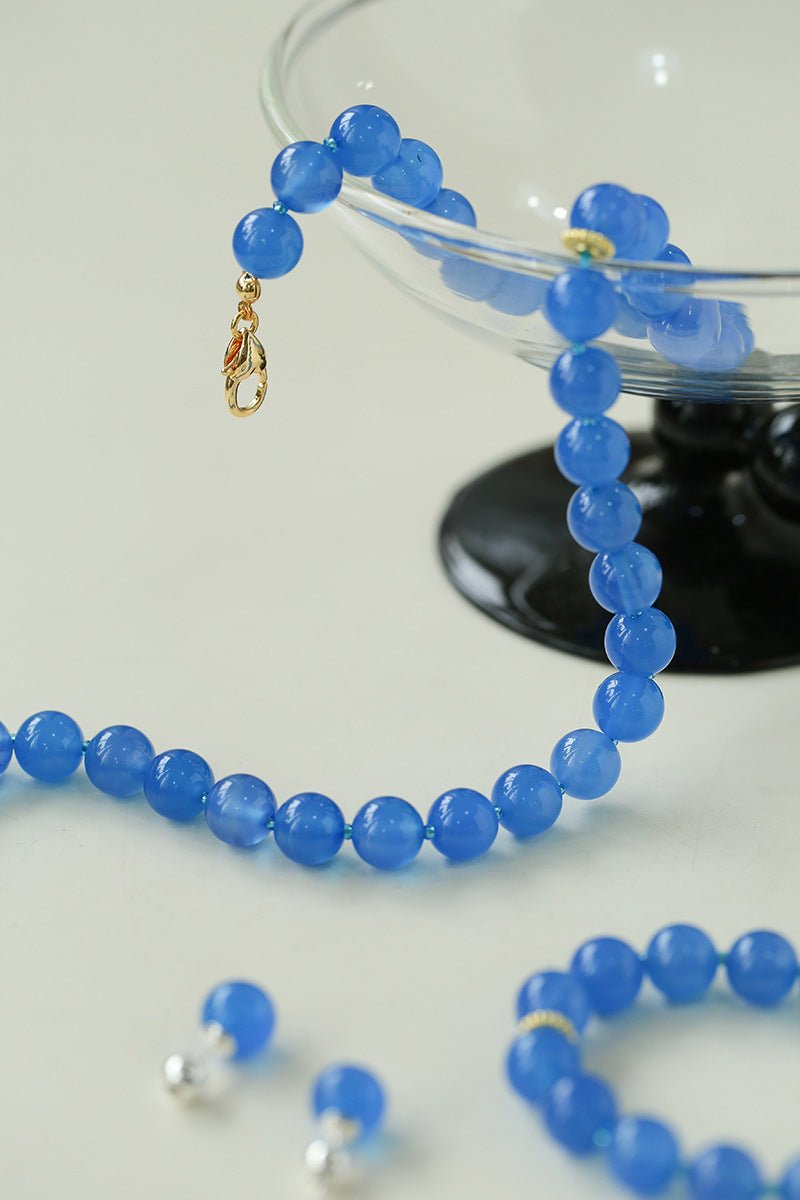 Glacier Blue Onyx Beaded Bracelet for Women - Handmade Small Fresh Beaded Wristband - Perfect for Yoga, Meditation & Boho Fashion Accessories