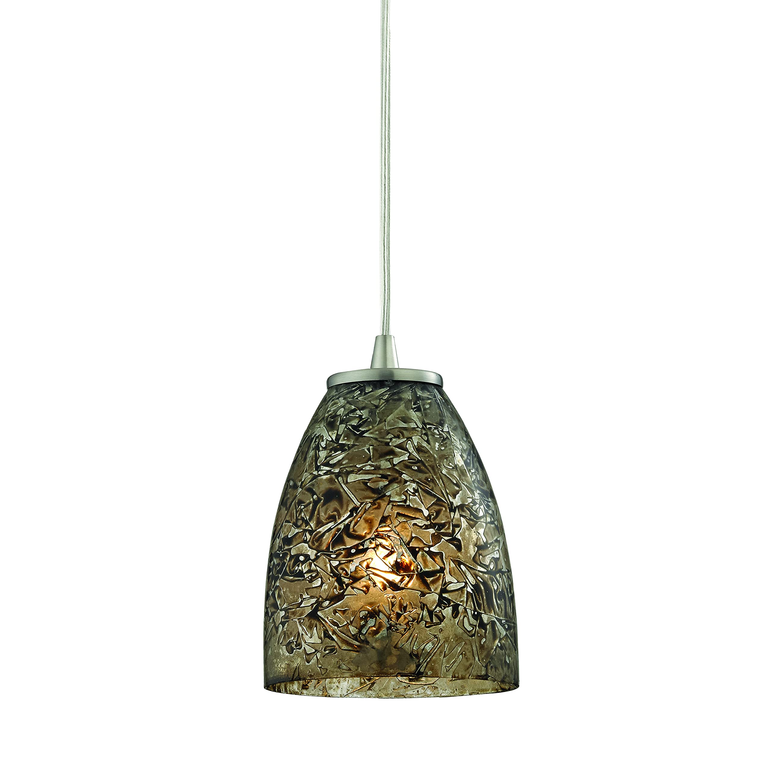 Elk Home Fissure Mini Pendant Light - 1-Light Satin Nickel Finish with Smoke Glass Shade, Transitional Style Ceiling Light Fixture for Kitchen Island, Dining Room, or Entryway