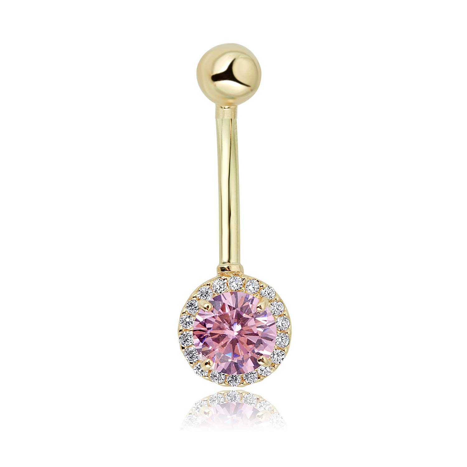 10K Gold Plated CZ Belly Button Ring - 14G Body Jewelry for Women, Dainty Navel Piercing for Everyday Wear & Special Occasions