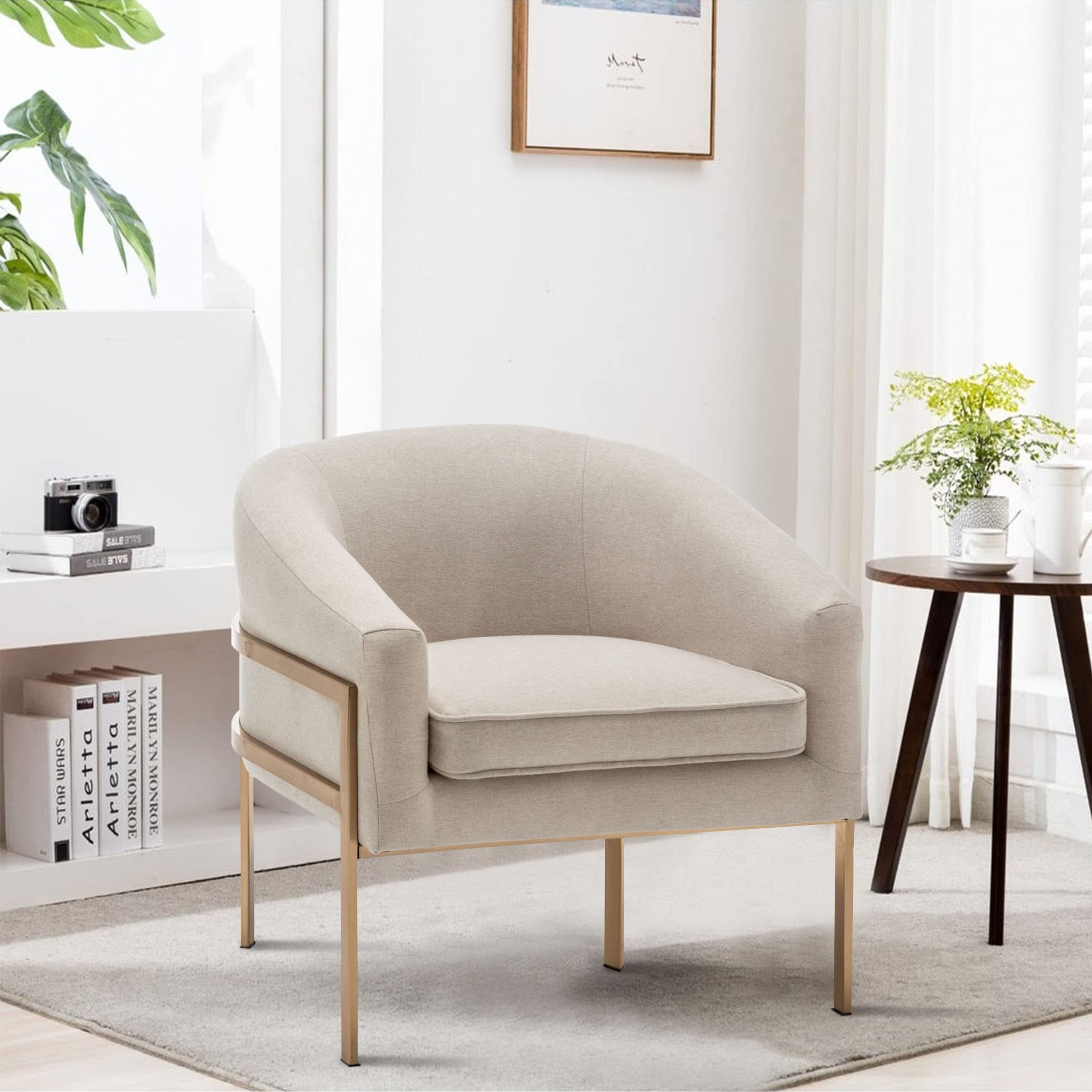 Annjoe Modern Accent Chair - Upholstered Armchair with Sturdy Metal Frame Legs for Living Room, Bedroom, Kitchen | Perfect for Relaxing, Reading & Home Decor