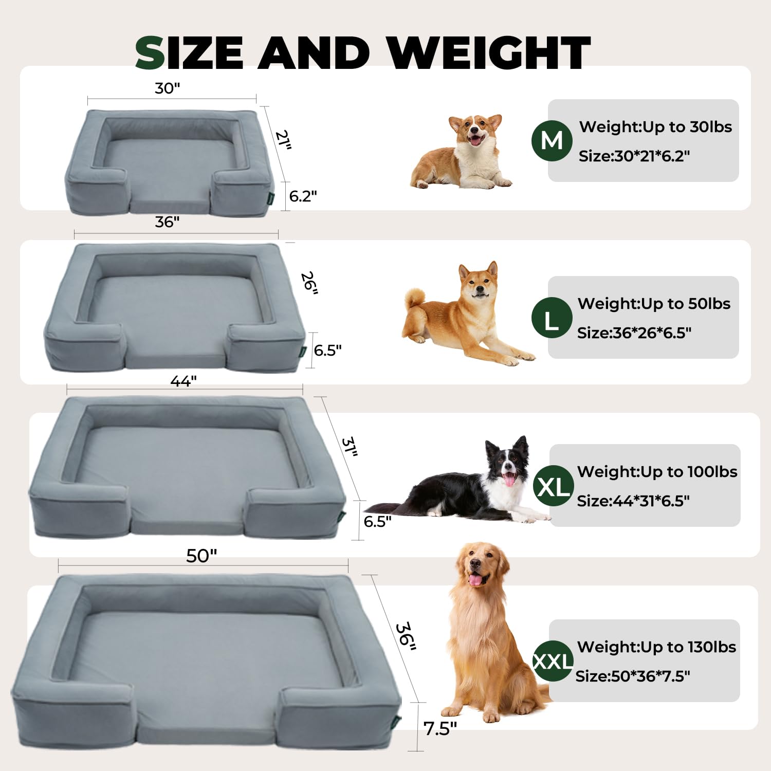 **Orthopedic Dog Bed for Extra Large Dogs - Cooling Pet Sofa with Removable Washable Cover, Supportive Foam & Waterproof Lining - Non-Slip Bottom (44