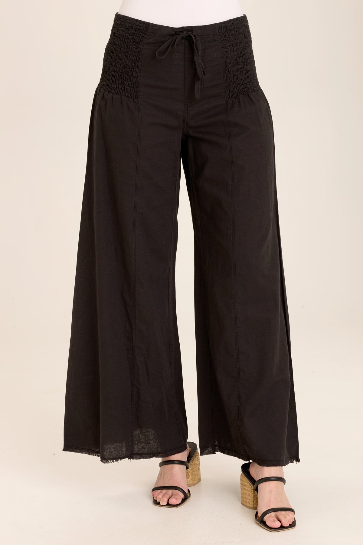 Kaj Wide Leg Black Linen Pants for Women - Comfortable High Waist Loose Fit Trousers for Summer, Office & Casual Wear