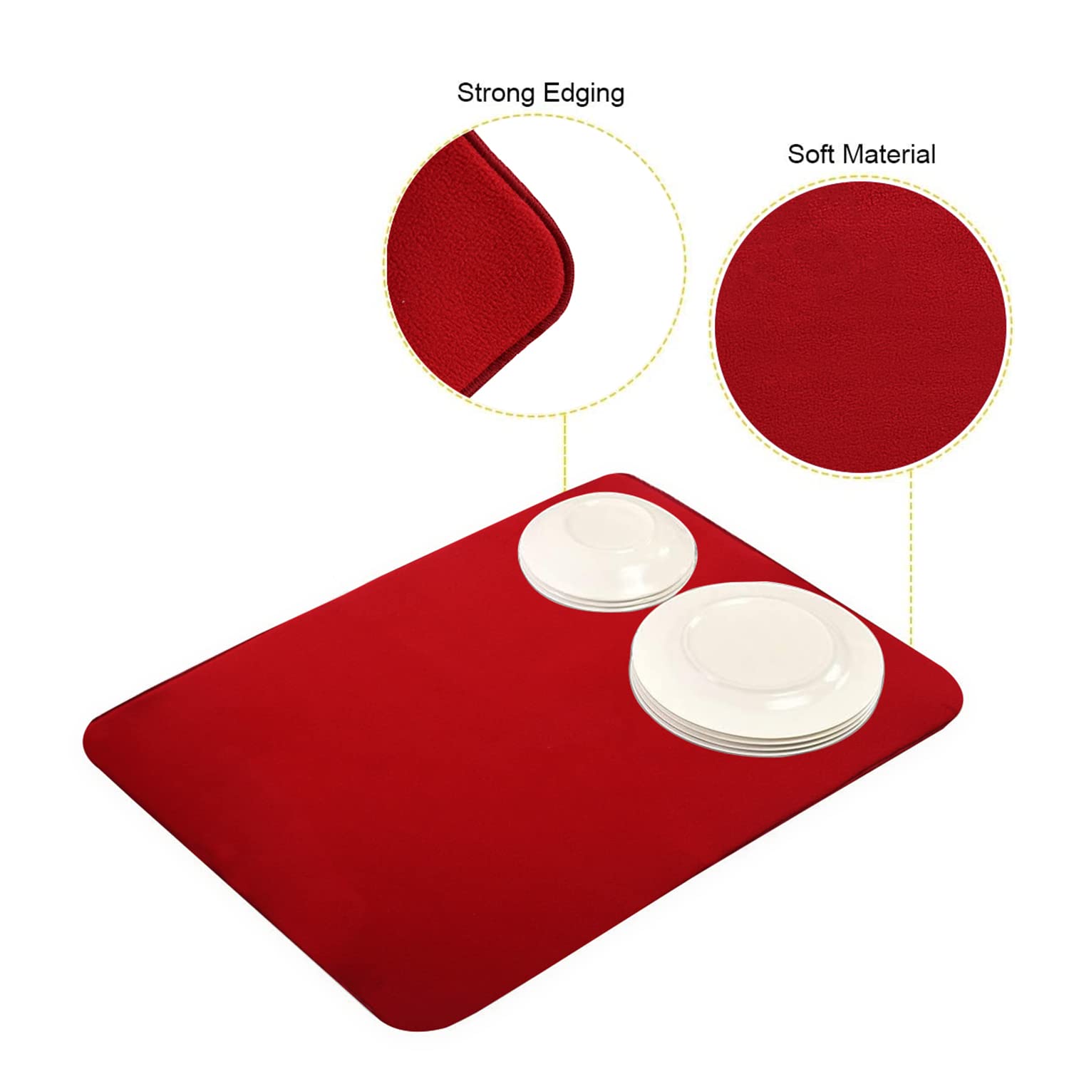 **Premium Microfiber Dish Drying Mat for Kitchen - 50x70cm Reversible & Absorbent - Heart Home Non-Slip Countertop Mat (Red) - Perfect for Dishes, Utensils & Fruit Drying**