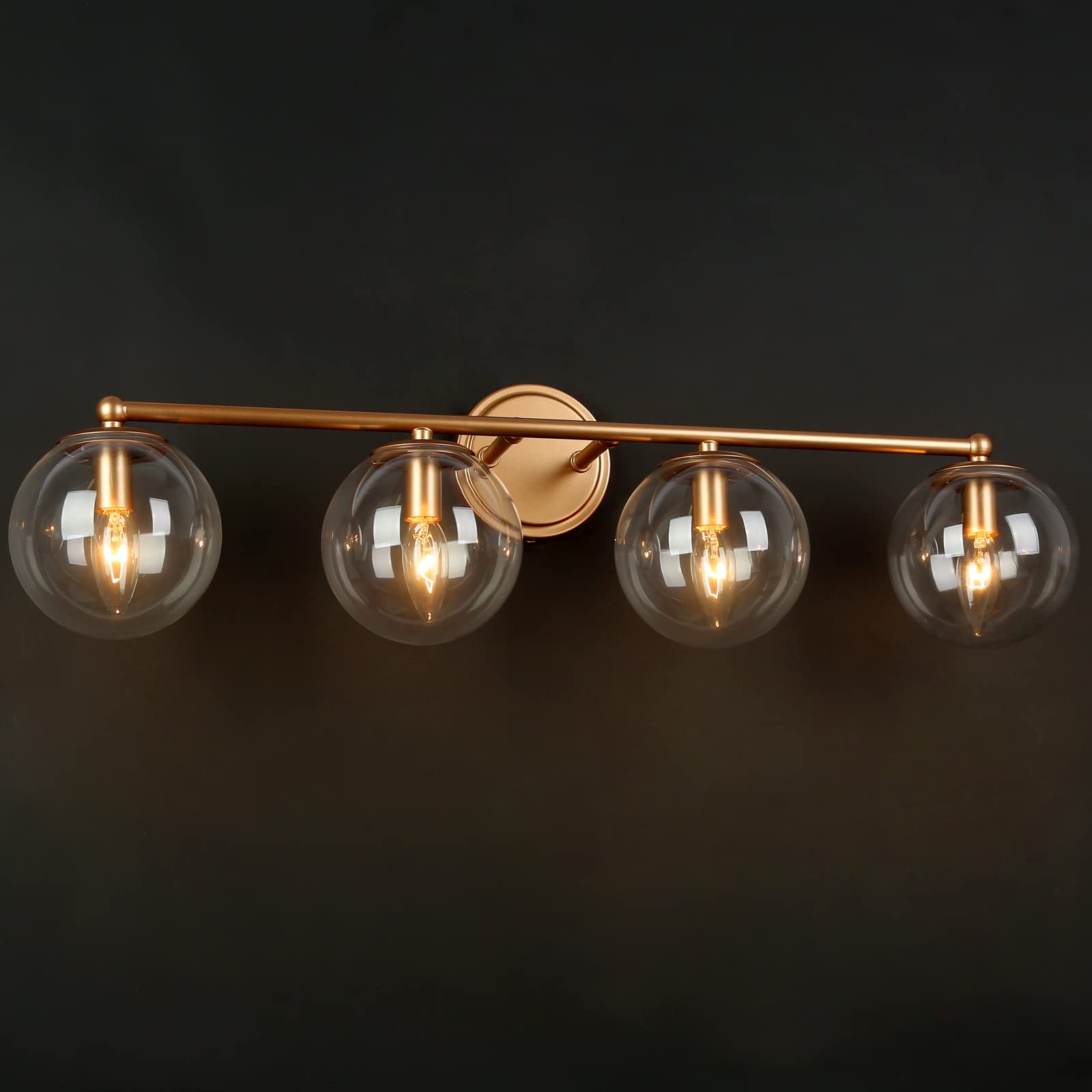 24K Gold Bathroom Light Fixtures - 4-Light Modern Vanity Lights with Clear Glass Shade for Bathroom, Hallway, Dressing Room - 29.5