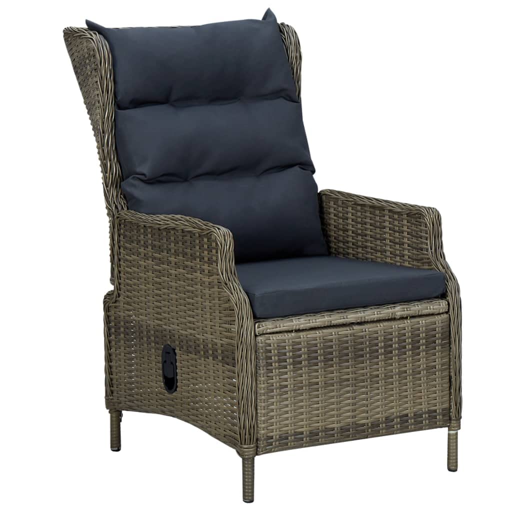 CHARMMA Reclining Patio Lounge Chair with Cushions - Brown Poly Rattan Outdoor Furniture for Garden, Poolside & Backyard Relaxation