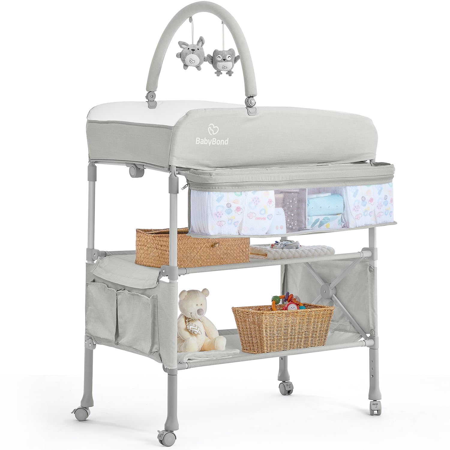 Portable Baby Changing Table - Foldable Diaper Changing Station with Waterproof Cover & Adjustable Height for Newborns & Infants | Nursery, Travel & Home Use (Beige)