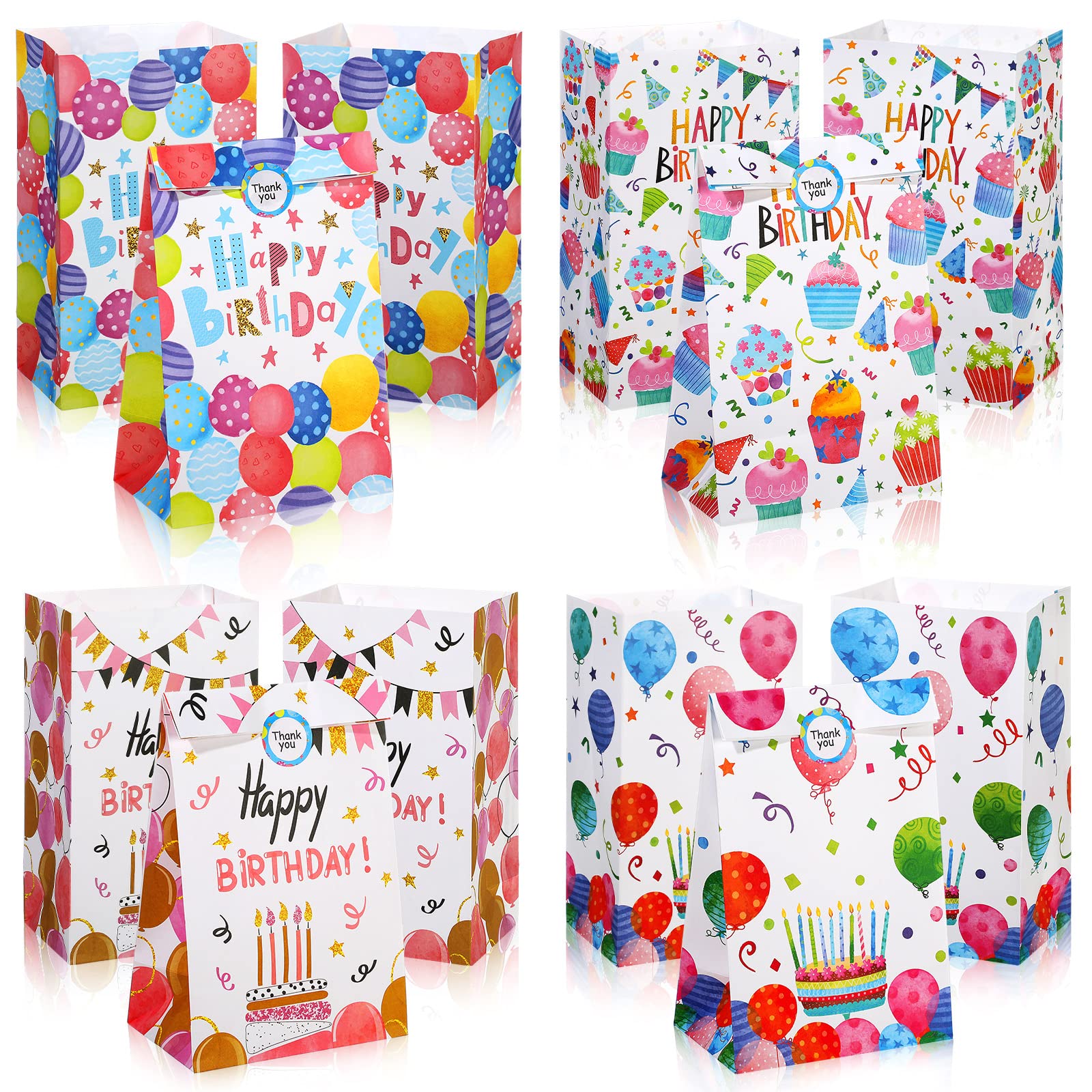 24-Piece Birthday Party Favor Gift Bags with Seal Stickers - Bulk Goodie Bags for Candy, Treats & Small Gifts - Perfect for Birthday Parties, Baby Showers & School Events