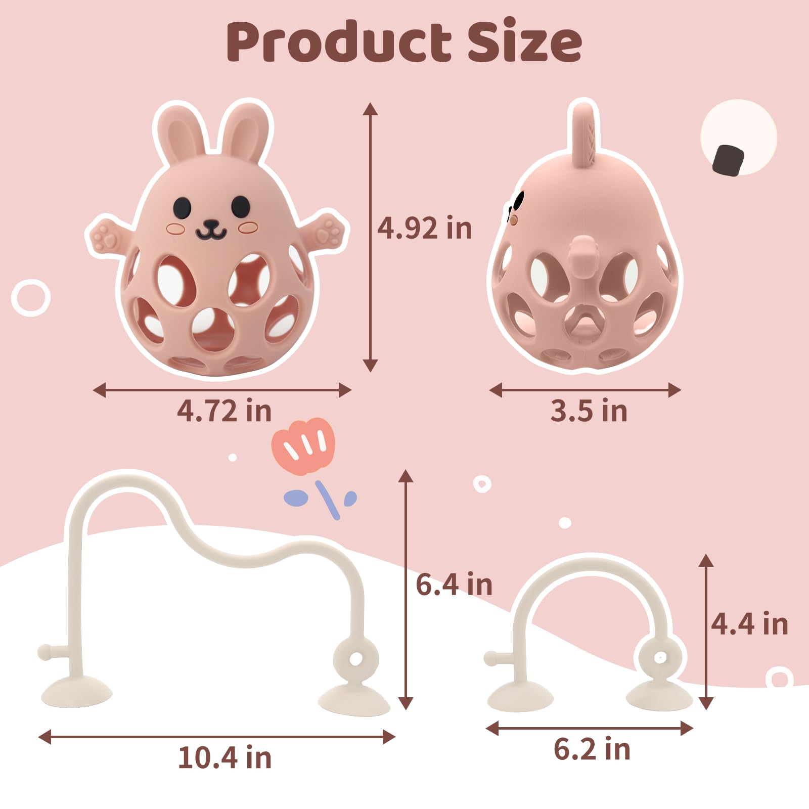 **Baby High Chair Suction Toys - Silicone Teething Chew Toys for Infants 6-12-18 Months, BPA-Free Food Grade Safe, Beige & Pink - Perfect for Dining, Travel & Playtime**