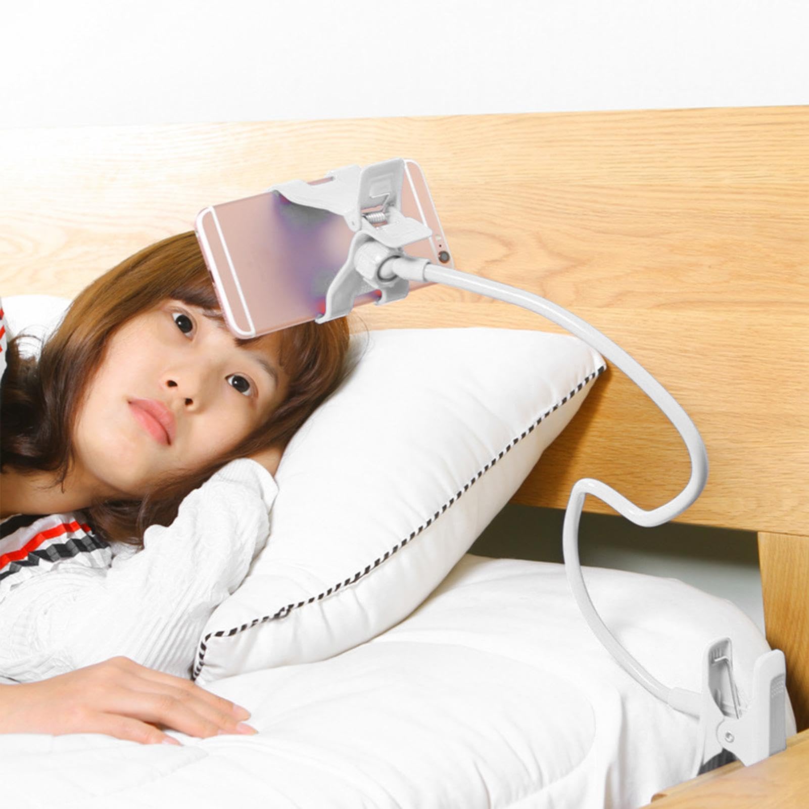 Adjustable Gooseneck Phone Holder for Bed - Flexible Lazy Cell Phone Clip Stand with Strong Clamp, Multi-Angle Viewing for Watching Movies in Bed, Reading & Gaming - Perfect Bedside Phone Mount for iPhone & Android Devices