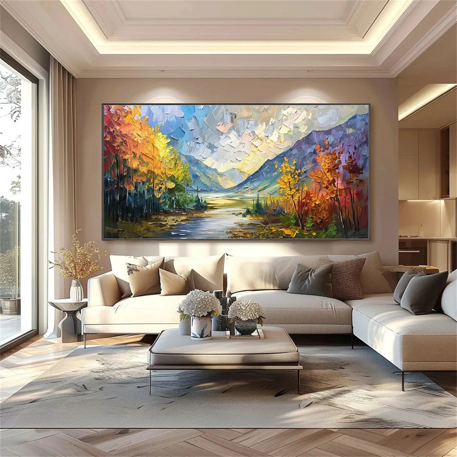 Beautiful Flower and Tree Painting #FT176 - Handmade Canvas Art for Home Decor, Living Room, Bedroom & Office Wall
