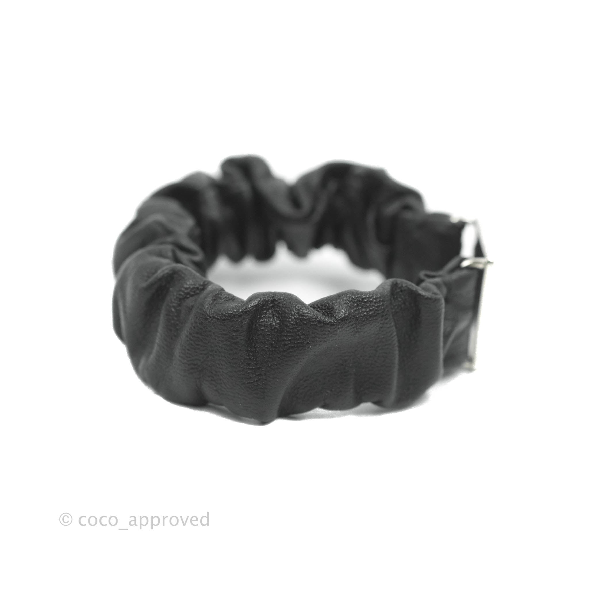 Chanel CC Black Leather Hair Clip with Silver Hardware | Elegant Hair Accessory for Women | Perfect for Parties, Weddings & Everyday Wear