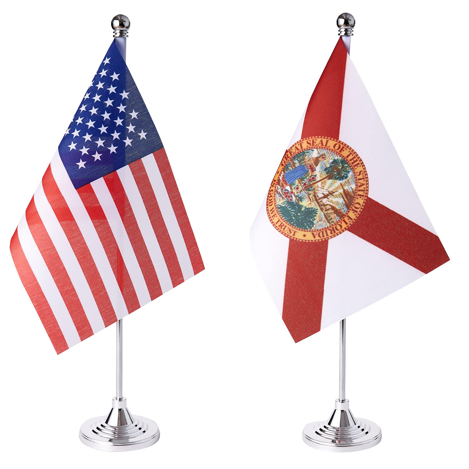2 Pack Small Mini Florida State Table Flags with Stand Base - US FL State Desk Flags for American Party Events, Celebrations & Home Decor - Perfect for Offices, Classrooms & Patriotic Displays