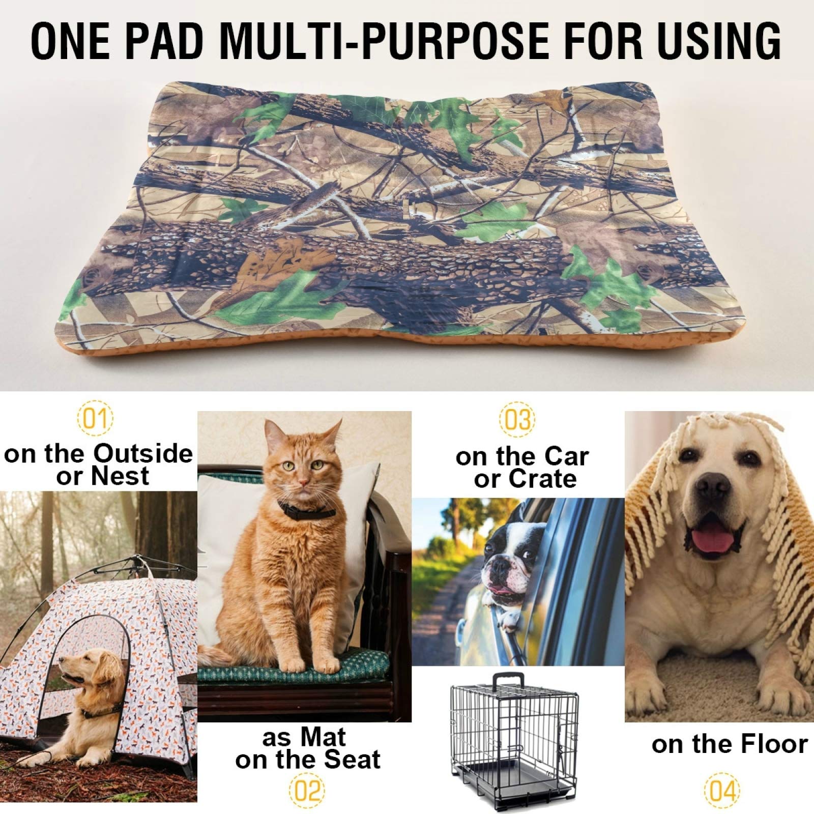 Military Camo Dog Bed - Rectangle Ultra Soft Comfortable Pet Bed for Small Medium Large Dogs & Cats, 36x24 Inch - Calming Bed for Anxiety Relief & Home Decor