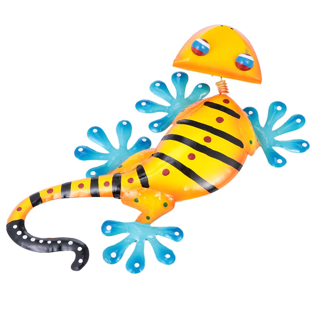 YARDWE Metal Gecko Wall Art Sculpture - Wrought Iron Hanging Ornament for Outdoor Garden, Patio & Home Decor - Yellow Wall Decoration | Perfect for Backyard, Porch & Exterior Wall Decorating