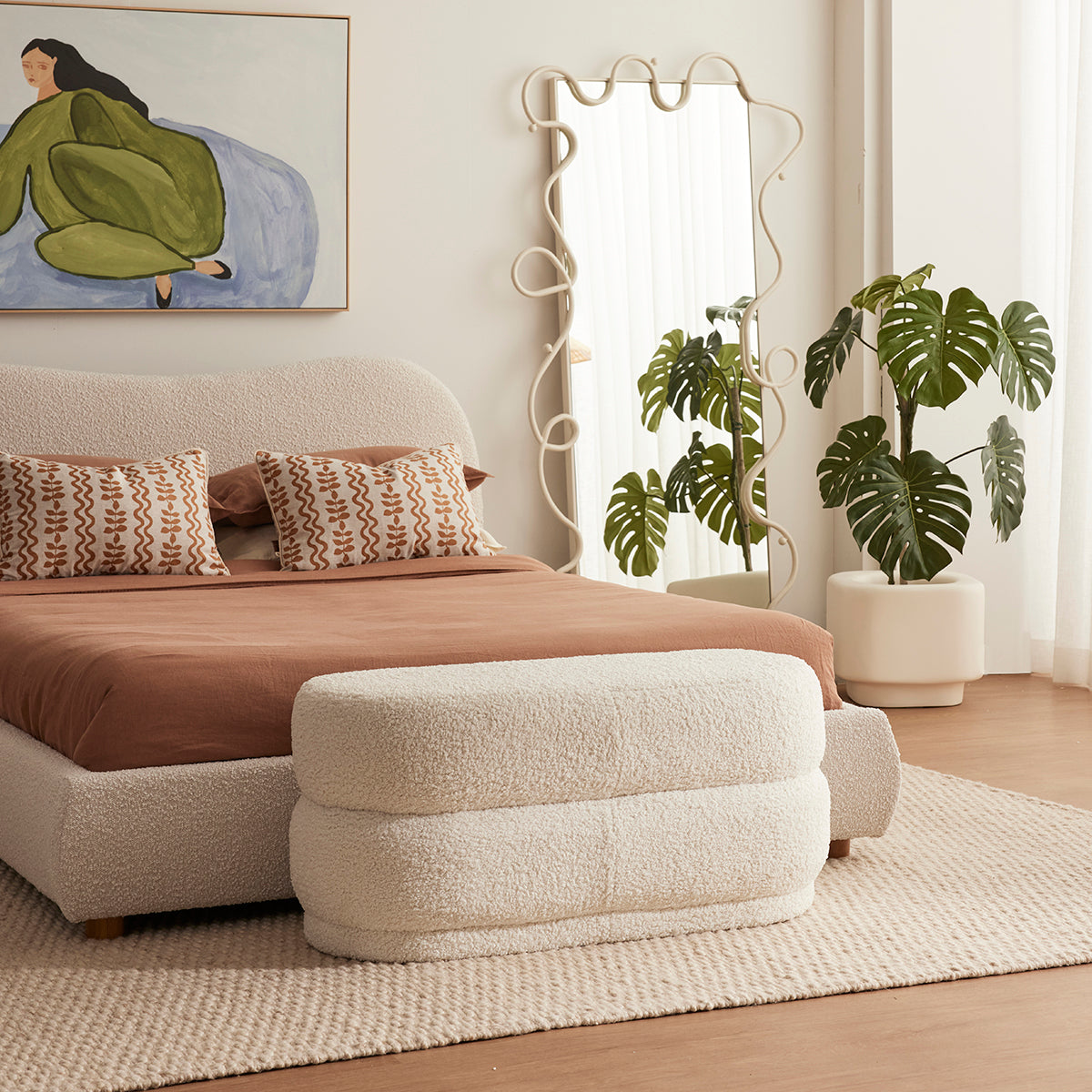 Astrid Faux Fur Ottoman - Soft and Plush Footrest Pouf, Stylish Living Room Decor for Cozy Home, Perfect for Bedroom, Lounge, and Nursery