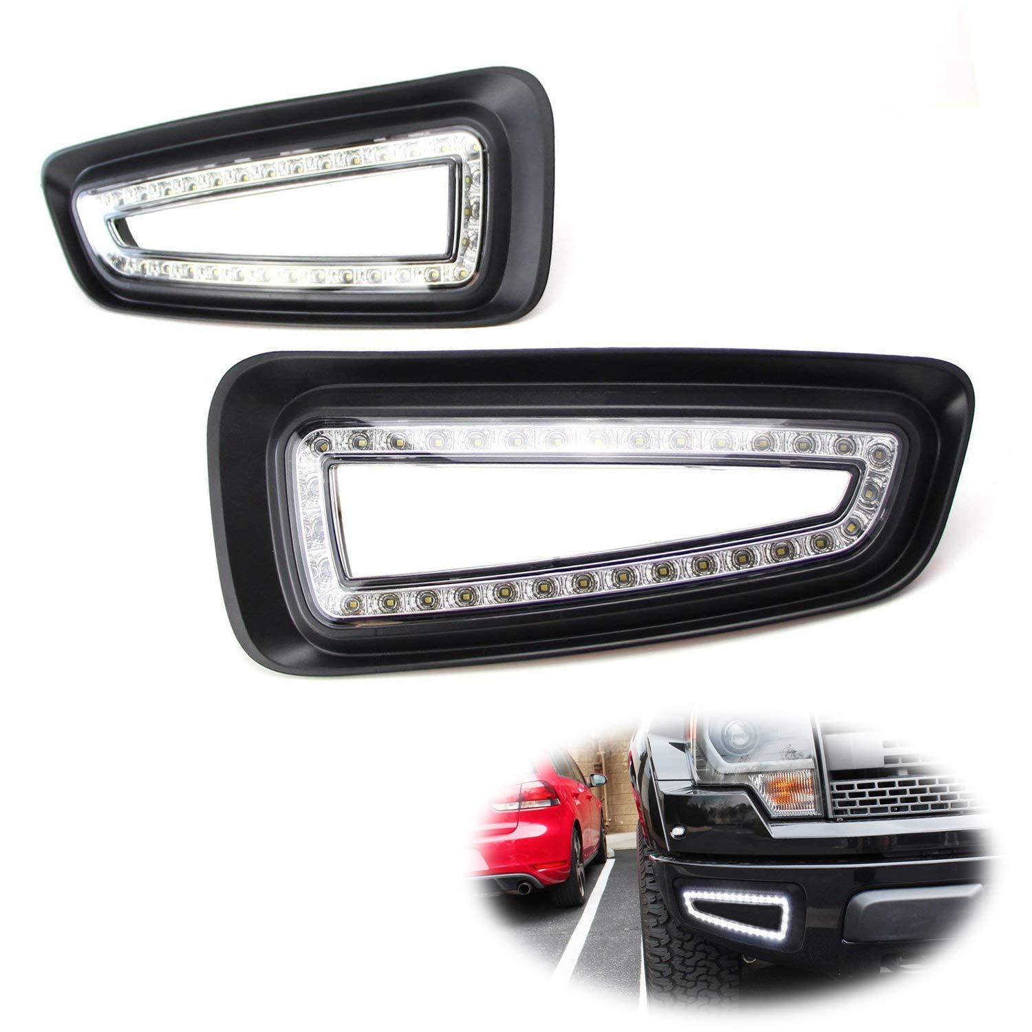 iJDMTOY White LED Daytime Running Lights for 2010-2014 Ford Raptor SVT - Direct Fit Bumper Opening with 66x 15W SMD LEDs | DRL Fog Lights for Off-Road & Daily Driving