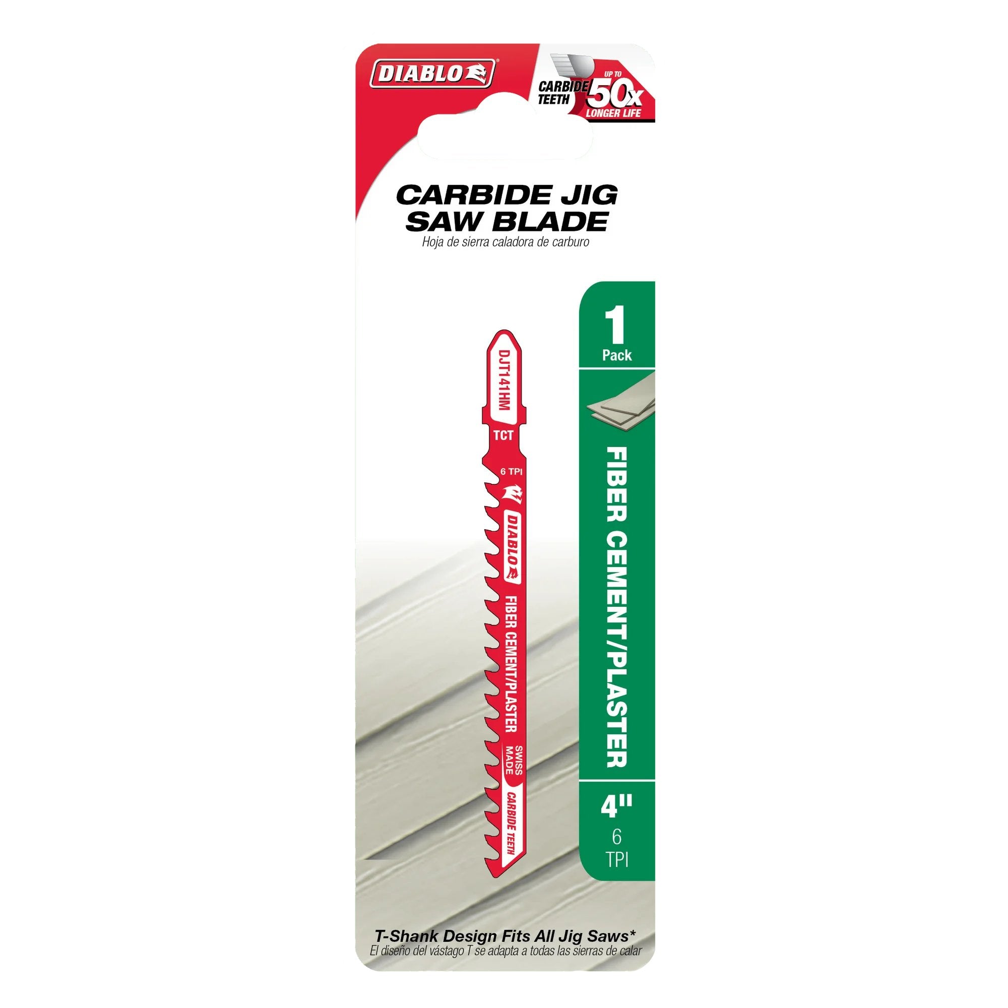 Diablo DJT141HM 4-Inch 6 TPI Carbide T-Shank Jigsaw Blade for Fiber Cement & Plaster - Perfect for Cutting Cement Board, Drywall, and Plaster in Construction & DIY Projects