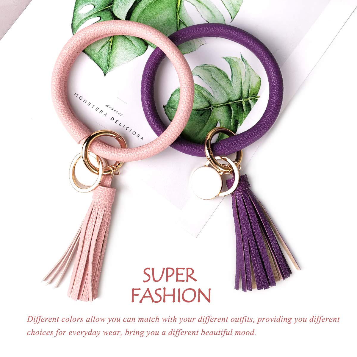 3pcs Stylish Wristlet Keychain Bracelet Set - Fashionable Round Keyring with Tassel for Women & Girls | Never Lose Your Keys Again | Perfect for Daily Use, Travel, and Gift Giving