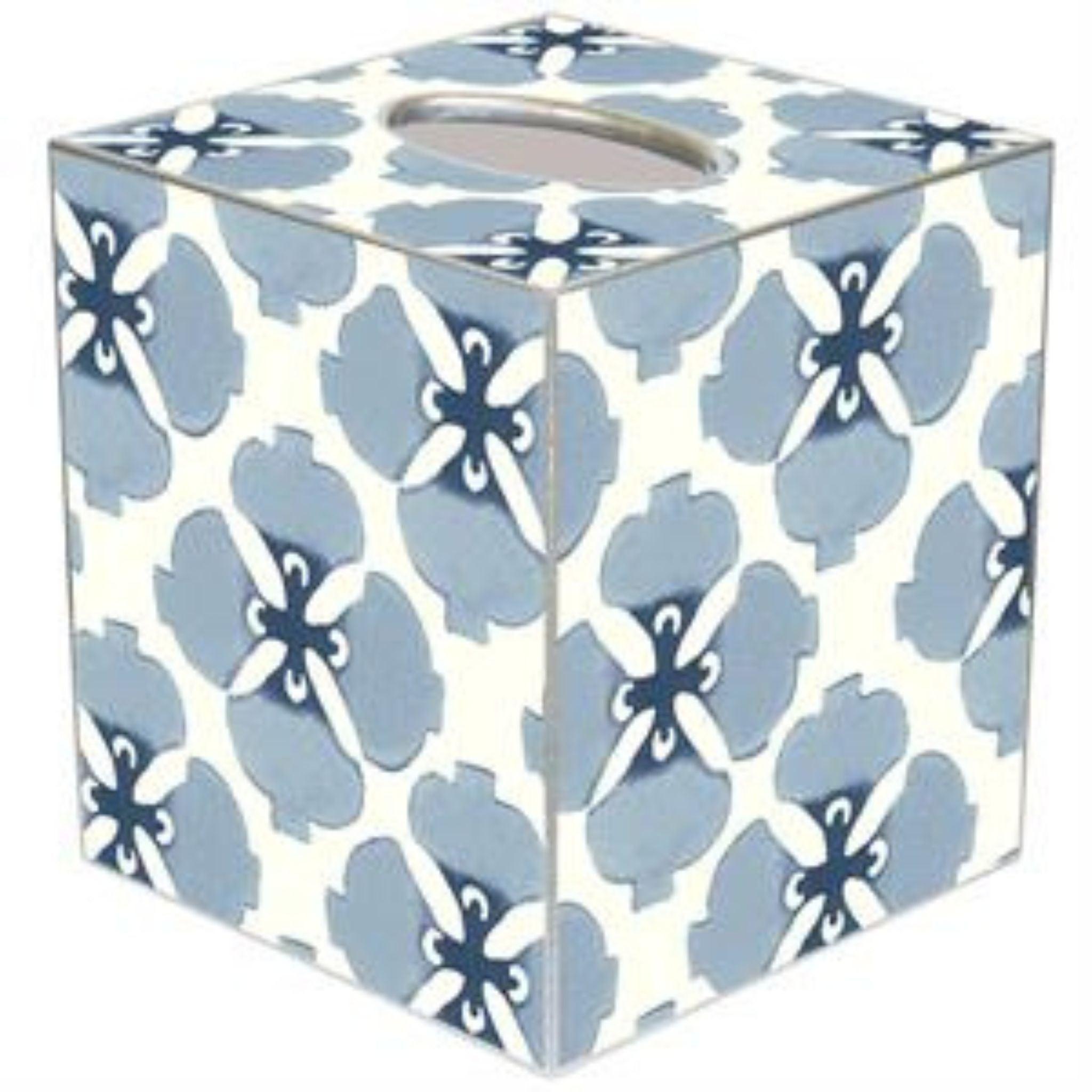 Allison Blue Decoupage Wastebasket with Optional Tissue Box Cover - Elegant Trash Can for Bathroom, Bedroom & Office Decor - Perfect for Home Organization & Gift Giving