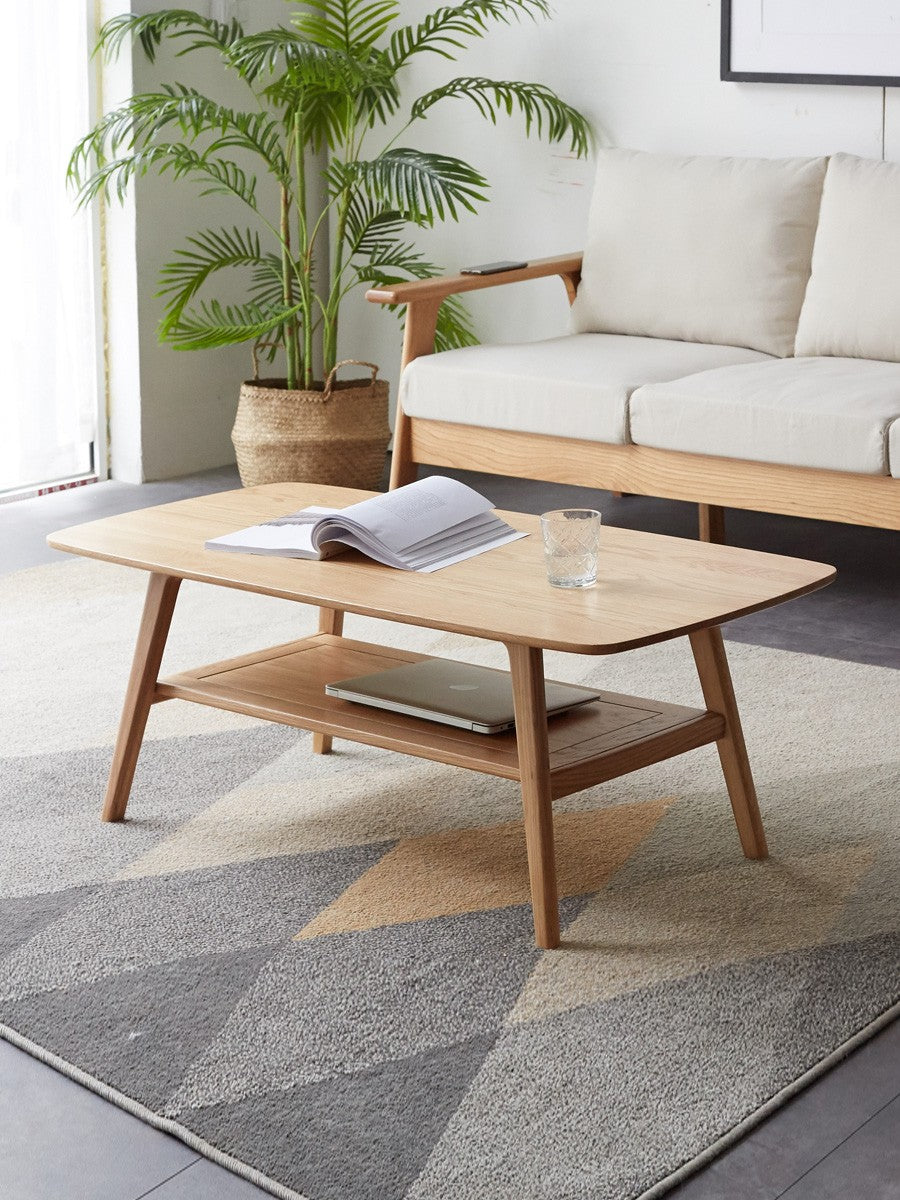 Solid Oak Wood Modern Coffee Table - Stylish & Durable Living Room Furniture for Home Decor