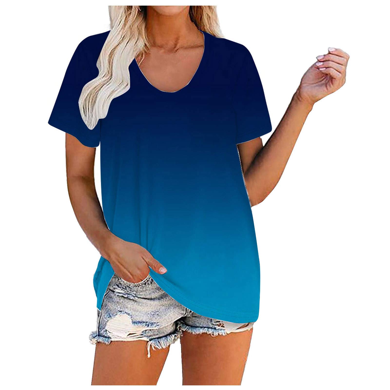 Women's Casual Summer V-Neck T-Shirt - Loose Fit Trendy Tunic Blouse with Short Sleeves | Perfect for Beach Outings, Weekend Errands & Summer Vacations