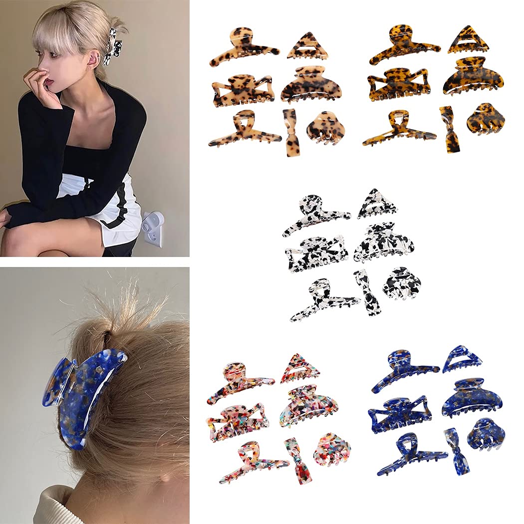 COSYOO 7PCS Large Hair Claw Clips - Acetate Non-Slip Strong Hold Hair Clips for Women with Interlocking Teeth, Barrettes for Thick & Thin Hair - Perfect for Salon, Workout, Beach & Everyday Styling