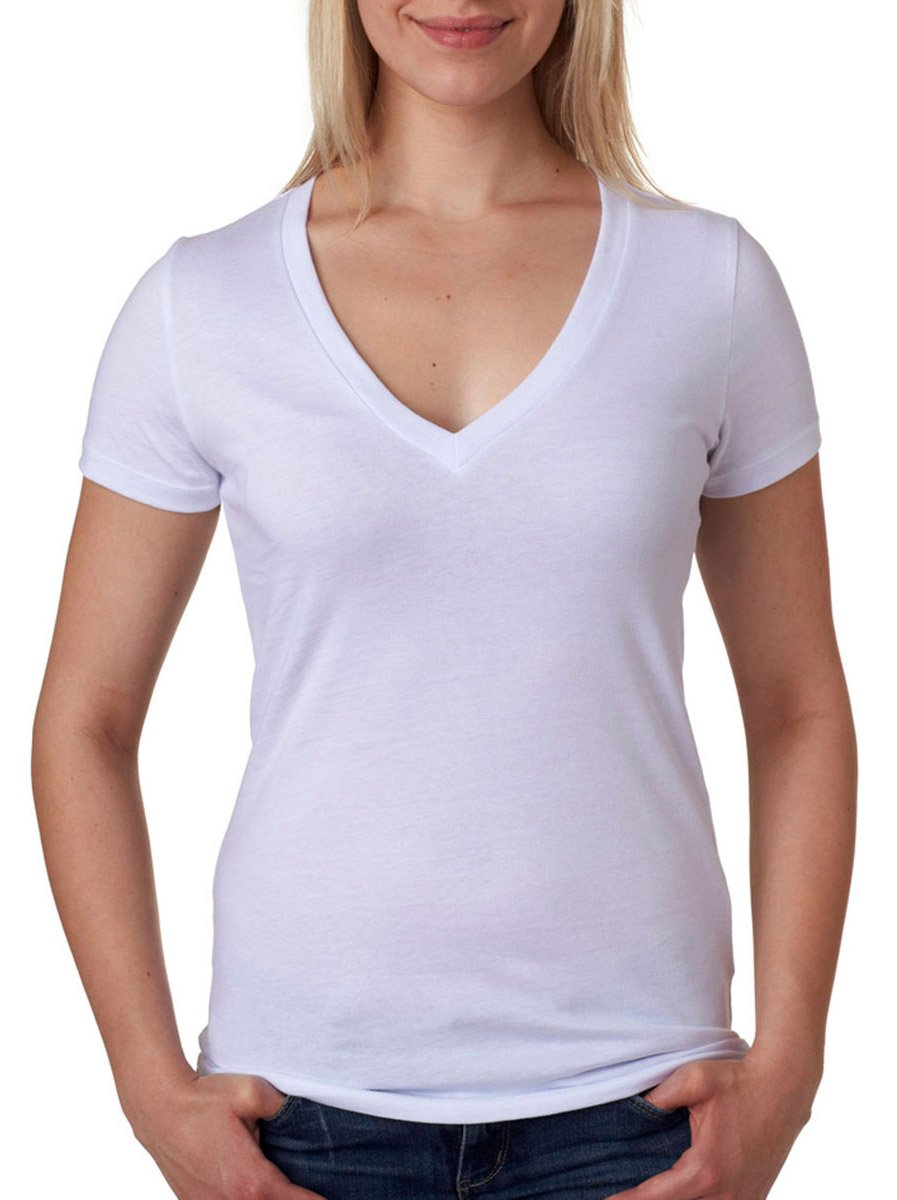 Bella + Canvas Women's Jersey Short Sleeve Deep V-Neck T-Shirt (B6035) - Soft Comfortable White Tee for Casual Wear, Layering & Everyday Outfits