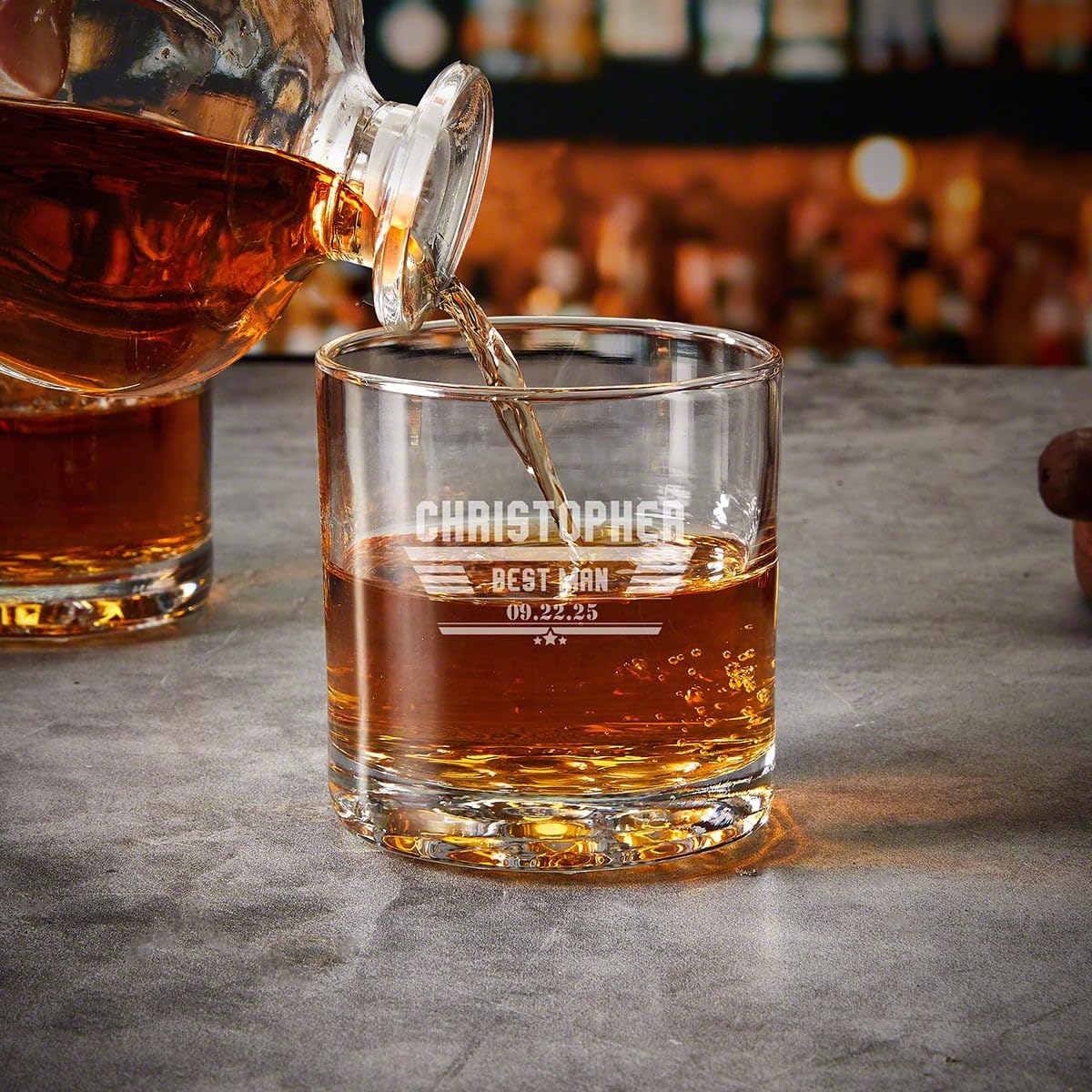 Personalized Groomsmen Whiskey Glasses Set of 5 - Engraved Oakmont Rocks Glasses for Wedding Party Gifts, Bachelor Party, Anniversary & Special Occasions