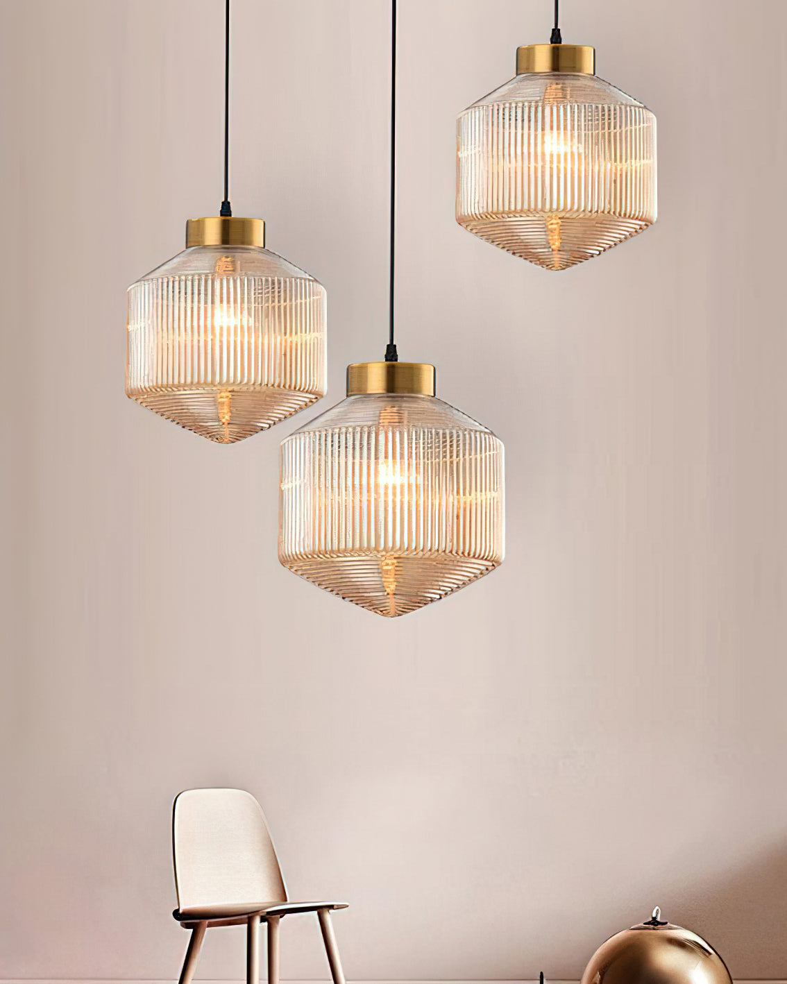 Hailie Prismatic Pendant Light - Modern Glass Ceiling Lamp for Dining Room, Kitchen Island & Bedroom Decor - Elegant Crystal Chandelier Lighting Fixture