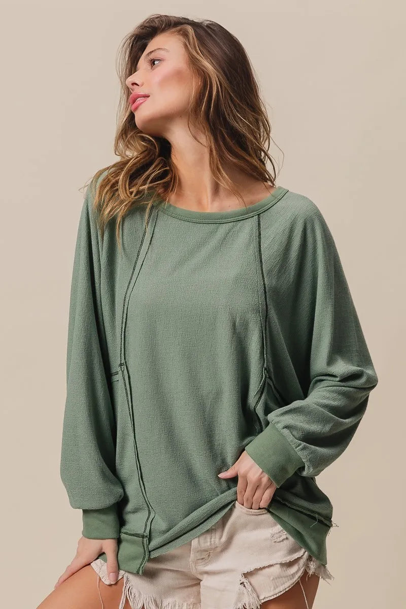 BiBi Cross Hatch Knit Women's Casual Top with Asymmetrical Hem - Perfect for Date Night, Office Wear & Weekend Outfits