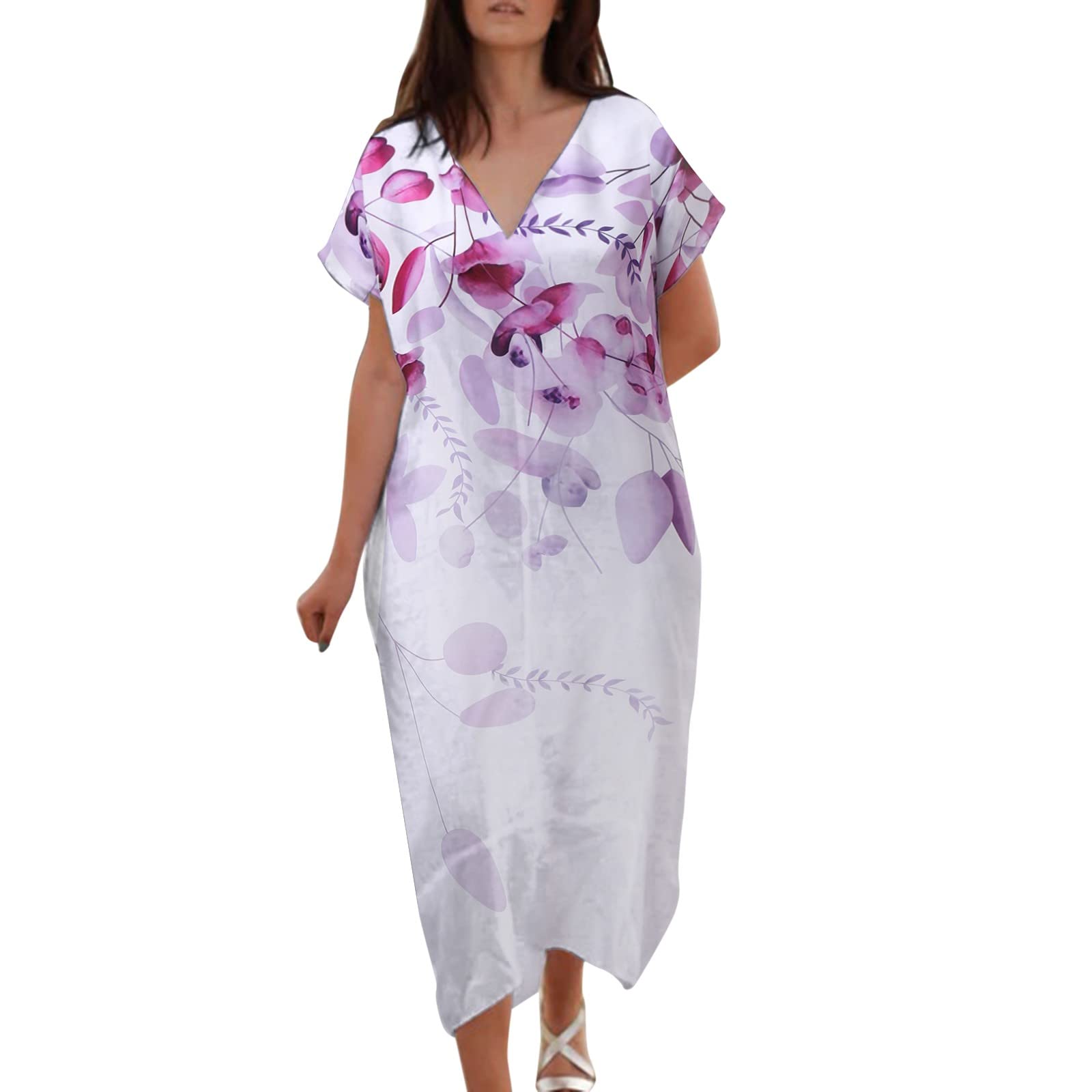 Women's Summer Linen Cocktail Dress - Short Sleeve V-Neck Loose Fit Casual Cover Up Dress for Beach, Party & Vacation | Breathable Comfortable Sundress for Outdoor Events