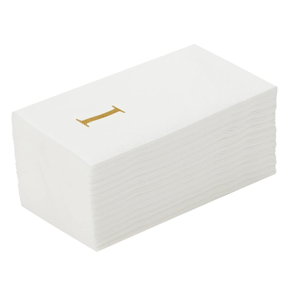 Premium 15.8 x 7.9 Inch Linen-Feel Guest Hand Towels - 2000 Count Gold Letter 'I' in Sans Serif Font, White Airlaid Paper Dinner Napkins for Restaurants, Weddings & Upscale Events - Perfect for Restrooms, Dining Tables & Hospitality Settings