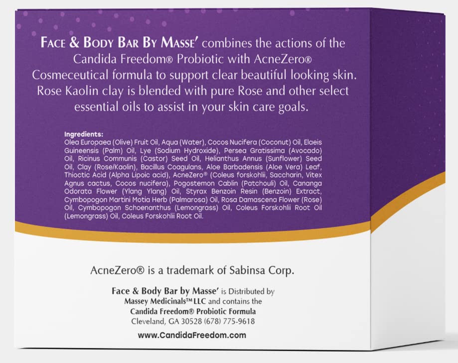 MASSE' Probiotic Face & Body Bar with Rose Oil & Clay - Infused with Coleus & Vitex Berry Extracts for Gentle Cleansing - Ideal for Men & Women - Perfect for Daily Skincare, Bathing & Sensitive Skin Care Routine