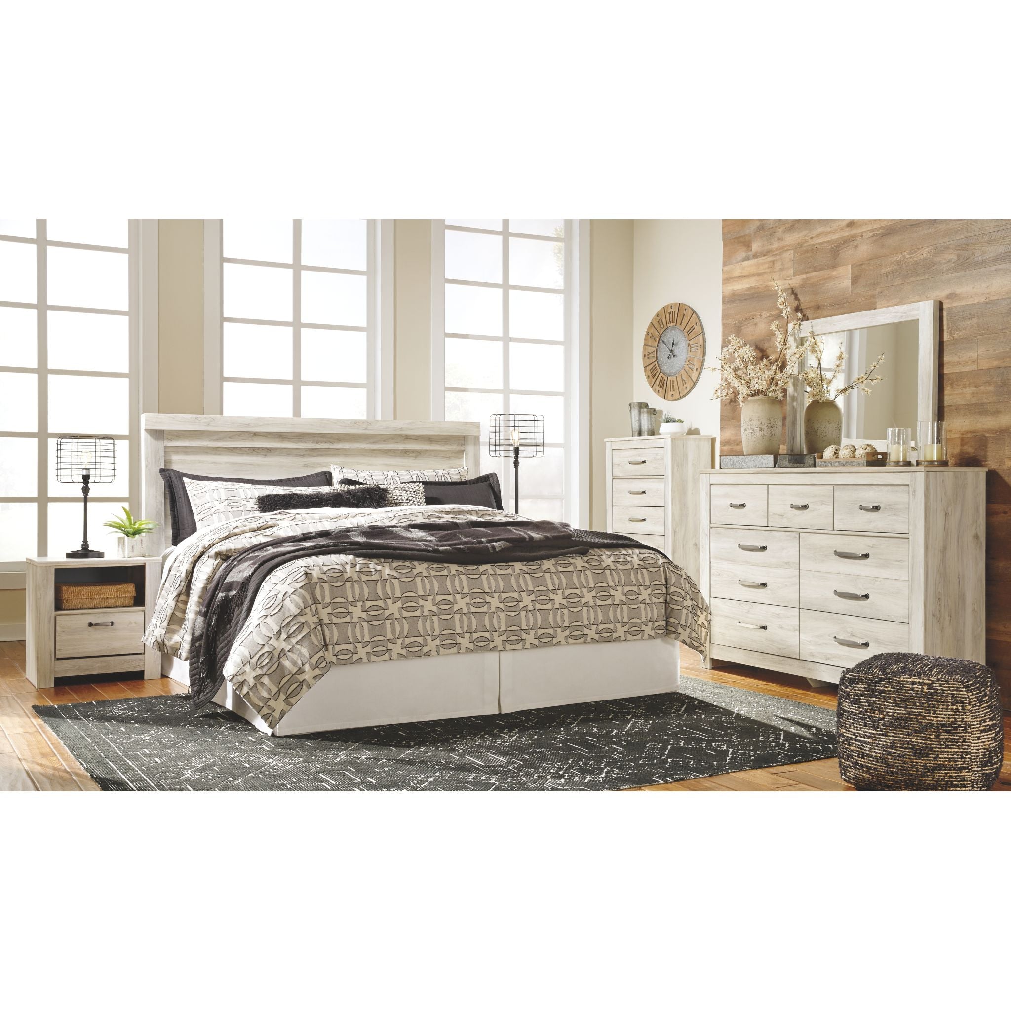 Bellaby Panel Headboard - Whitewash Finish - Queen Size Upholstered Bed Headboard for Bedroom Decor - Perfect for Modern, Farmhouse & Coastal Style Homes