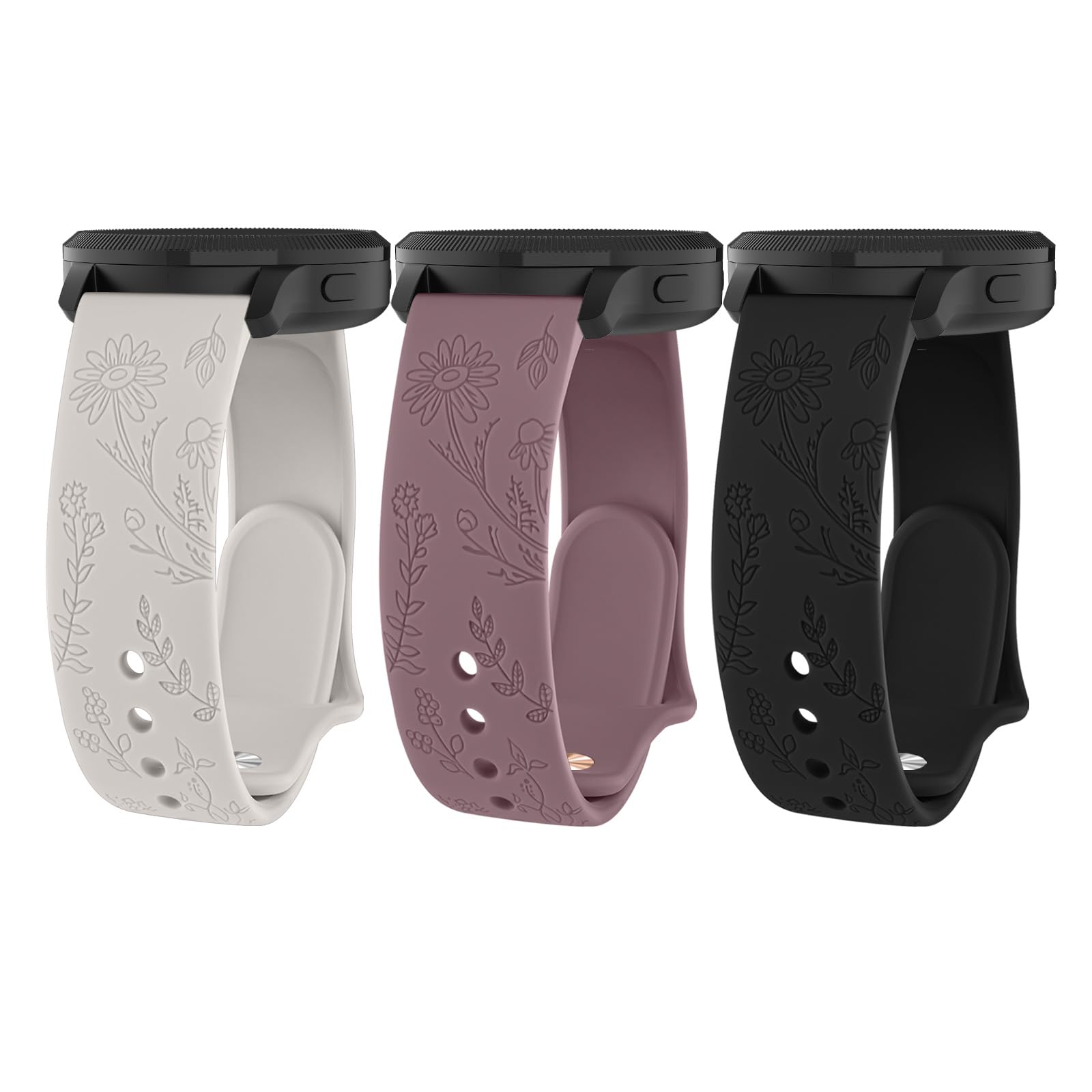 Elegant Floral Engraved Silicone Replacement Bands for Garmin Vivoactive 5/Vivoactive 3 Smartwatch - Soft, Durable & Comfortable Watch Strap for Women - Perfect for Workouts, Running, Yoga & Daily Wear