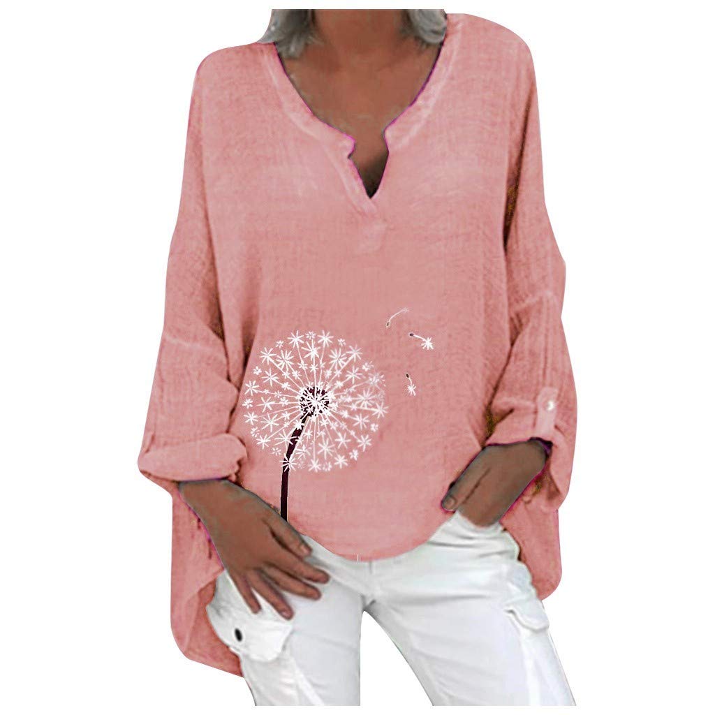 Plus Size Women's Summer Casual Tunic Tops - Cute Printed Loose V-Neck Linen Blouse & Boho Shirts | Perfect for Beach Outings, Vacations & Everyday Wear
