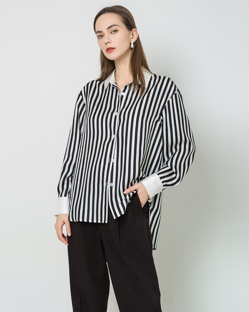 Women's Relaxed Fit Striped Silk Blouse - Elegant & Comfortable for Work, Office & Casual Wear