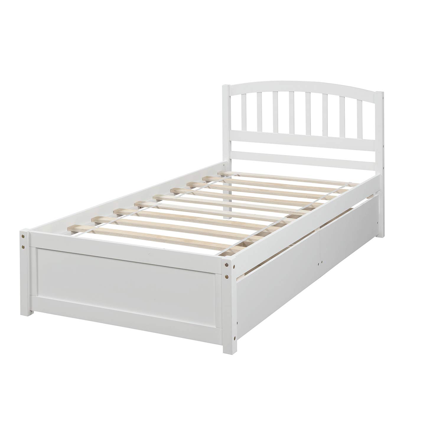 Twin Size Wooden Platform Bed Frame with Headboard & 2 Storage Drawers - No Box Spring Needed - Sturdy Slat Support - Modern Design for Teens & Adults - Perfect for Small Bedrooms, Dorm Rooms & Guest Rooms (White)