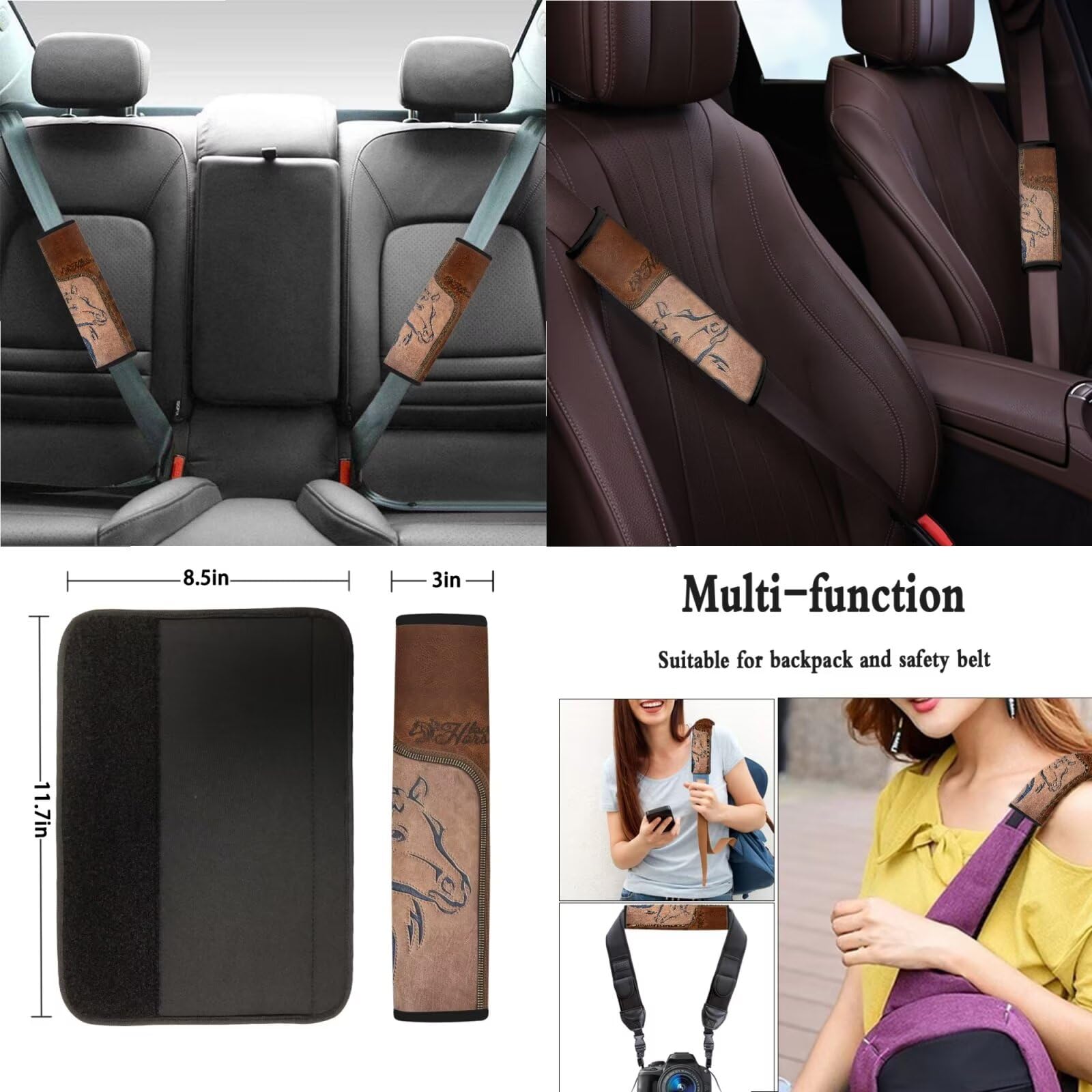 Aztec Horse Print Car Seat Covers 11-Piece Set - American Tribal Style Front & Rear Split Seat Protectors with Steering Wheel Cover, Seatbelt Pads, Cup Holder & Keychain - Perfect for SUV, Truck & Car Interior Accessories & Gifts