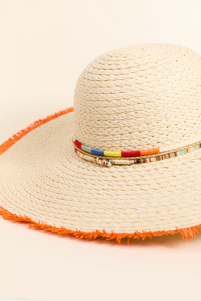 Natural Orange Fringe Trim Straw Hat for Women - Summer Beach Boho Sun Hat with Wide Brim - Perfect for Vacation, Pool Party, and Outdoor Activities