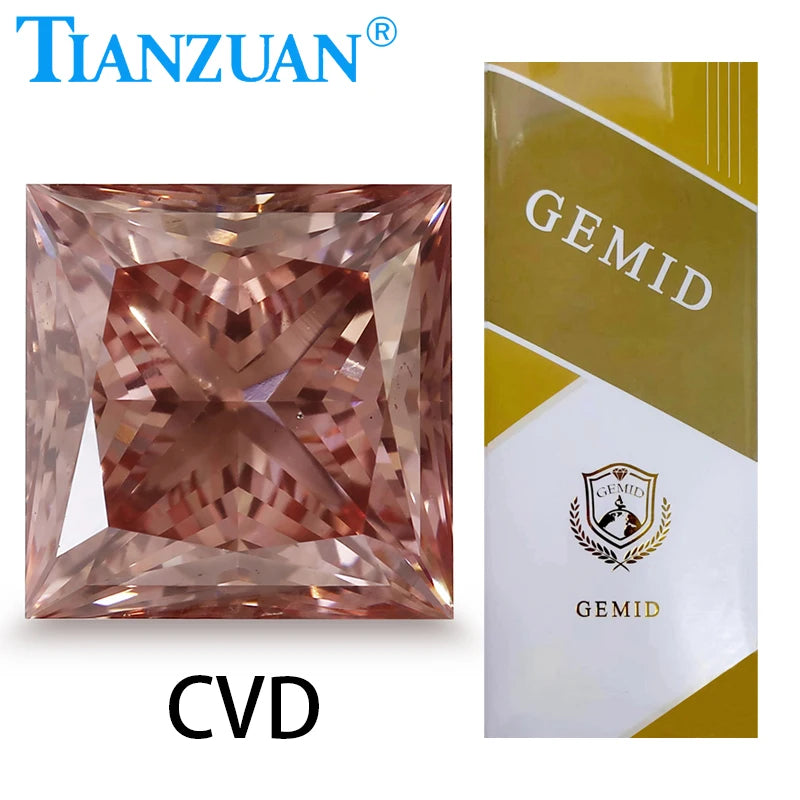 1.69CT Lab Grown Square CVD Diamond - VS1 Clarity, 2EX Cut, Fancy Intense Pinkish Brown Color, GEMID Certified Loose Gemstone for Jewelry Making, Engagement Rings & Luxury Gifts
