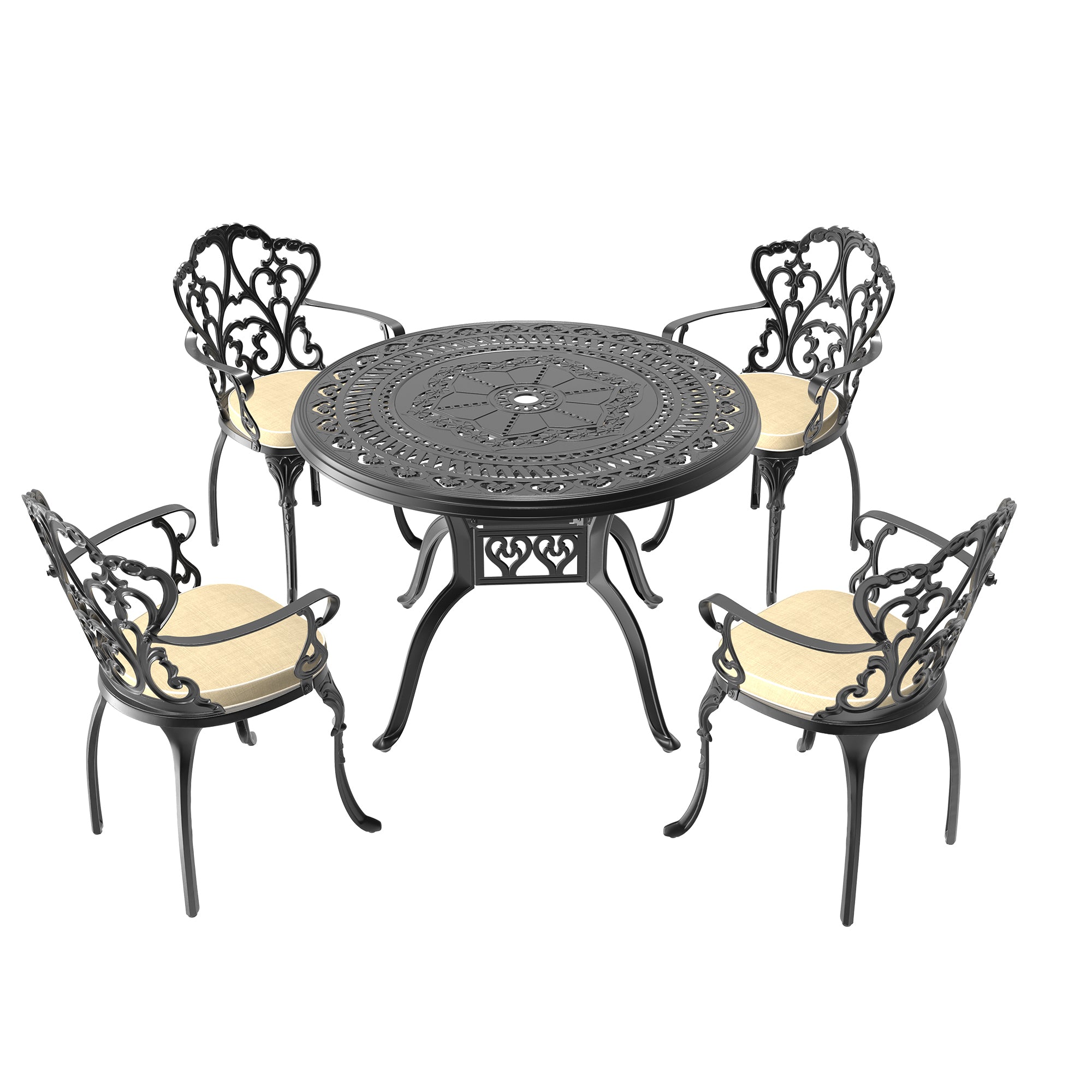 5-Piece Cast Aluminum Patio Furniture Set with Cushions - Outdoor Garden, Poolside, Backyard Lounge Seating (Random Color Cushions Included)