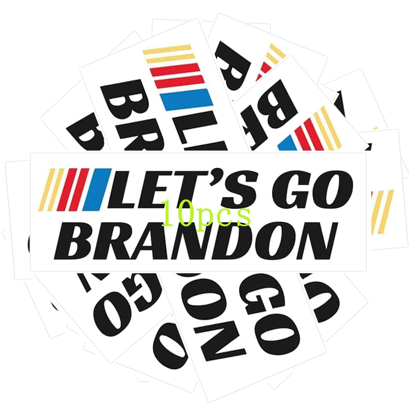 Let's Go Brandon Funny Car Bumper Stickers - 10 Pack 7x3 Inch Decals for Cars, Trucks, Vans, Boats & Windows - Perfect for Political Satire, Prank Gifts & Conservative Humor