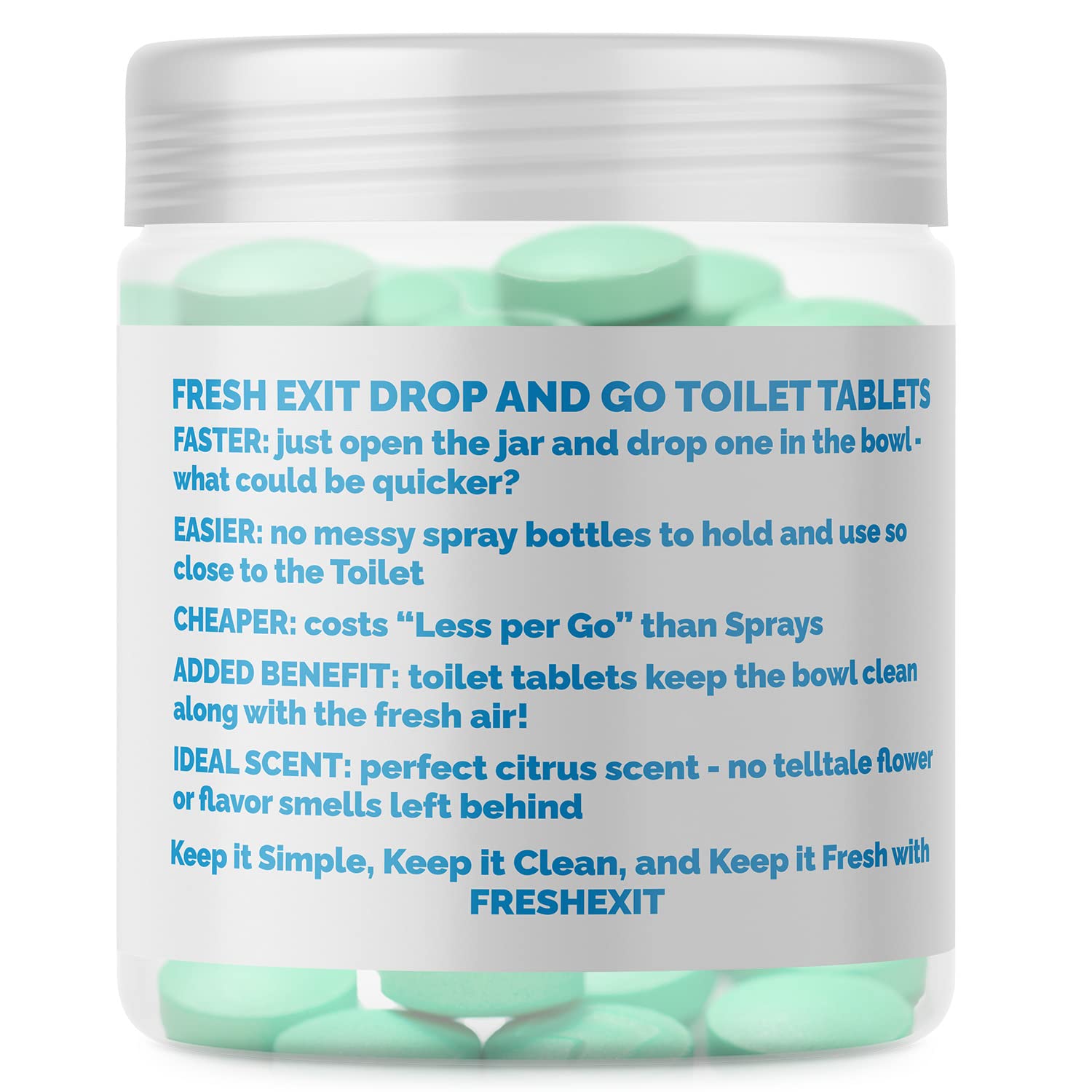FreshExit Toilet Cleaning Tablets - 60 Count | Citrus Scented Toilet Bowl Cleaner Drops | Eliminates Odors Instantly | No Spray Needed | Bathroom & RV Use | Eco-Friendly Alternative to Poop Spray
