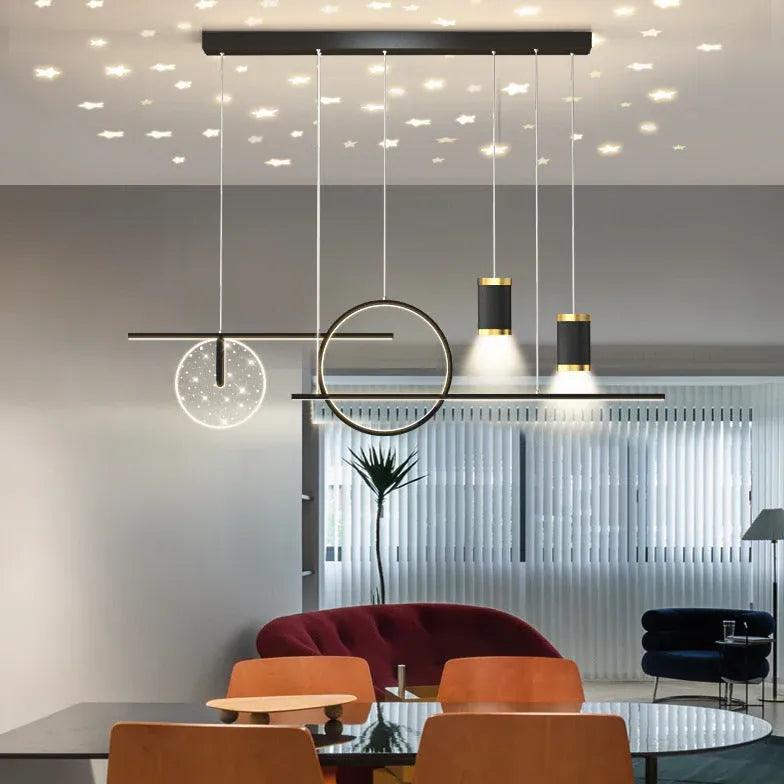 Modern LED Pendant Light for Dining Room - Adjustable Dimmable Ceiling Fixture with Night Sky Atmosphere, Perfect for Kitchen Island, Restaurant, Cafe & Home Decor