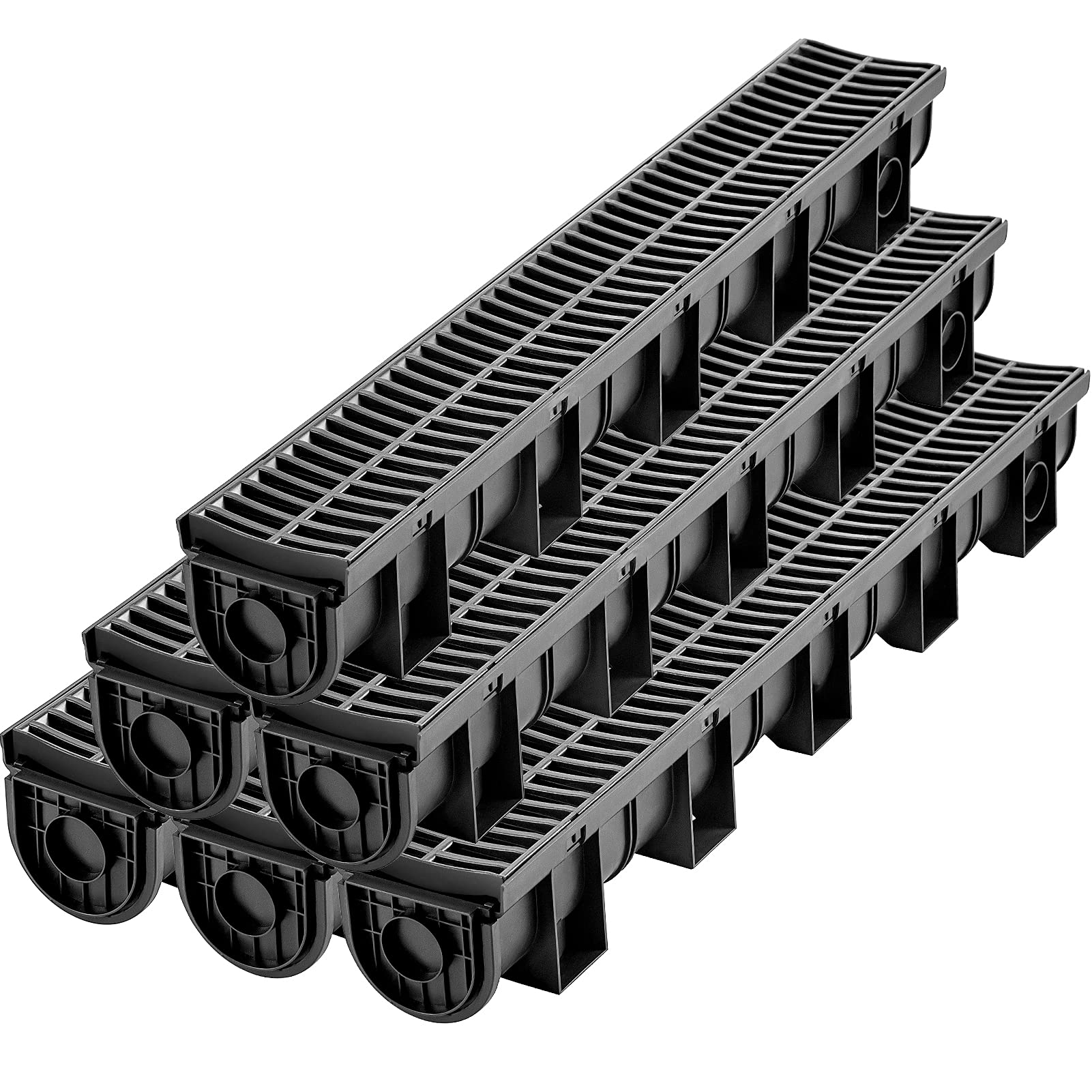VEVOR 5.9x5.1-Inch HDPE Trench Drain System with Plastic Grate - Heavy Duty Channel Drainage for Garden, Driveway, Patio & Yard (6 Pack) - Perfect for Water Runoff Control and Landscape Drainage Solutions