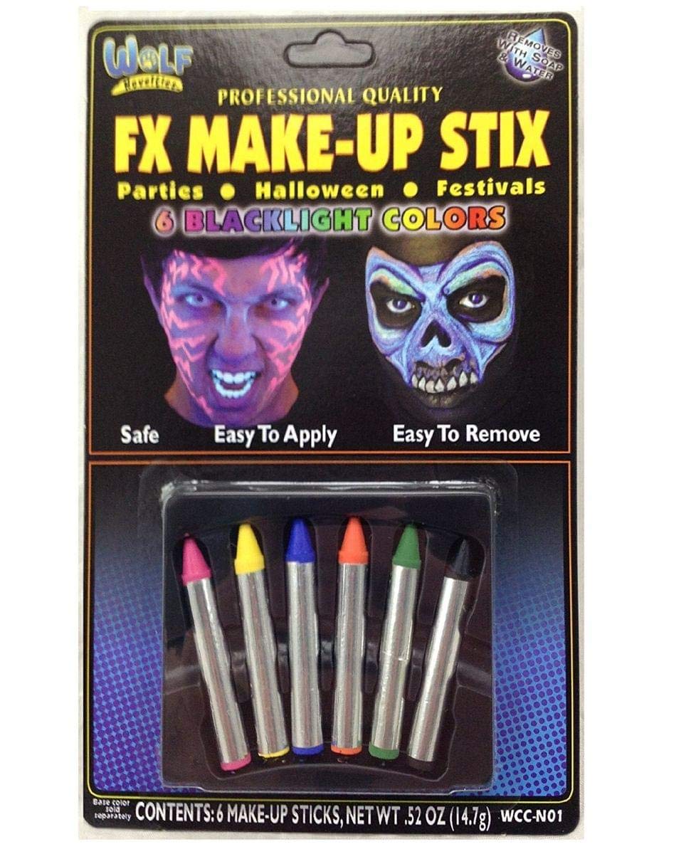 FX Make-Up Stix - UV Blacklight Reactive Face & Body Paint for Halloween, Raves, and Glow Parties - Vibrant Neon Colors for Cosplay, Festivals, and Night Events