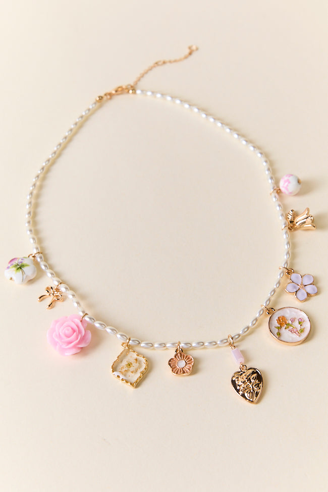 Elegant Pink Floral Charm Necklace for Women - Dainty Rose Gold Pendant Jewelry Gift for Her - Perfect for Valentine's Day, Anniversary & Everyday Wear